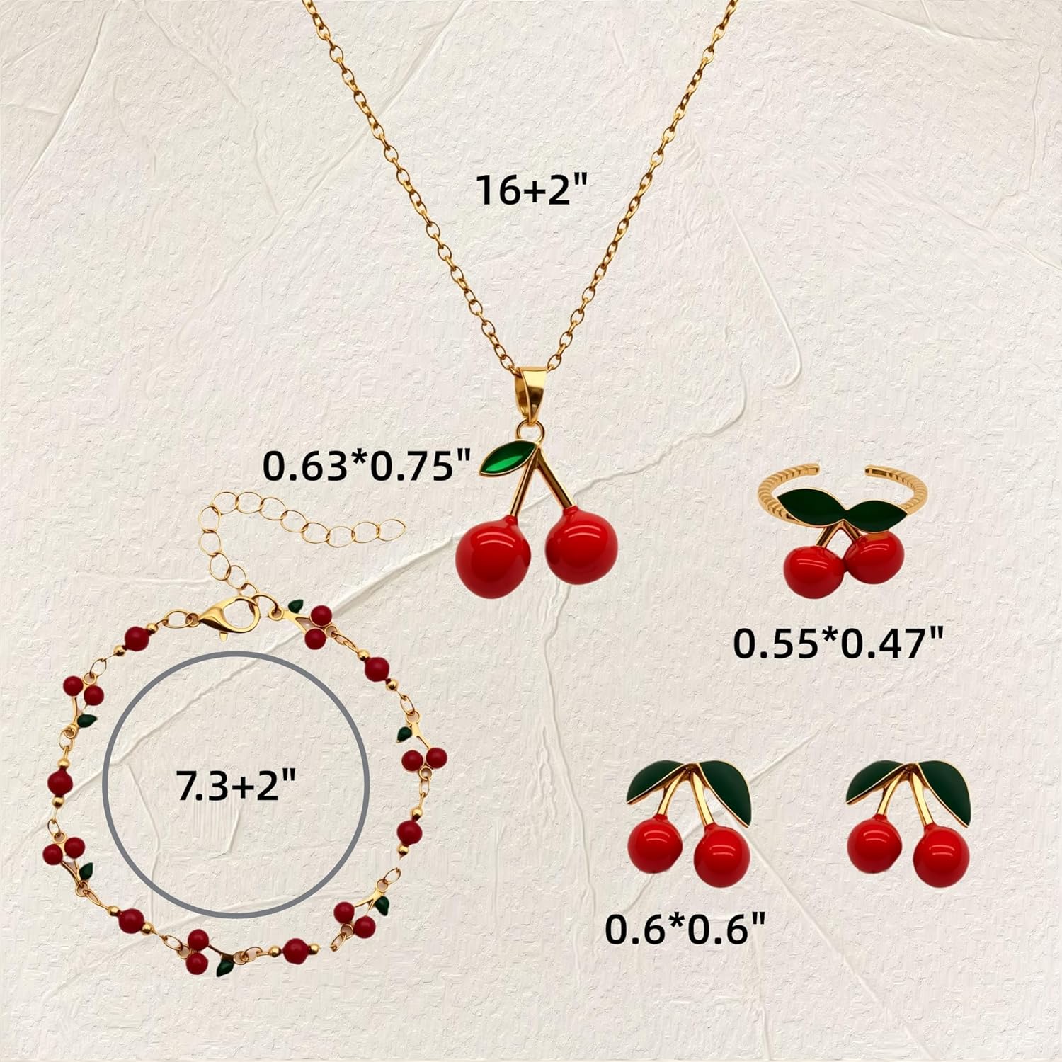 Strawberry Earrings Necklace Bracelet Ring for Women Cute Strawberry Cherry Jewelry Set Birthday Gifts Strawberries Stuffs Fruit Accessories - Image 6