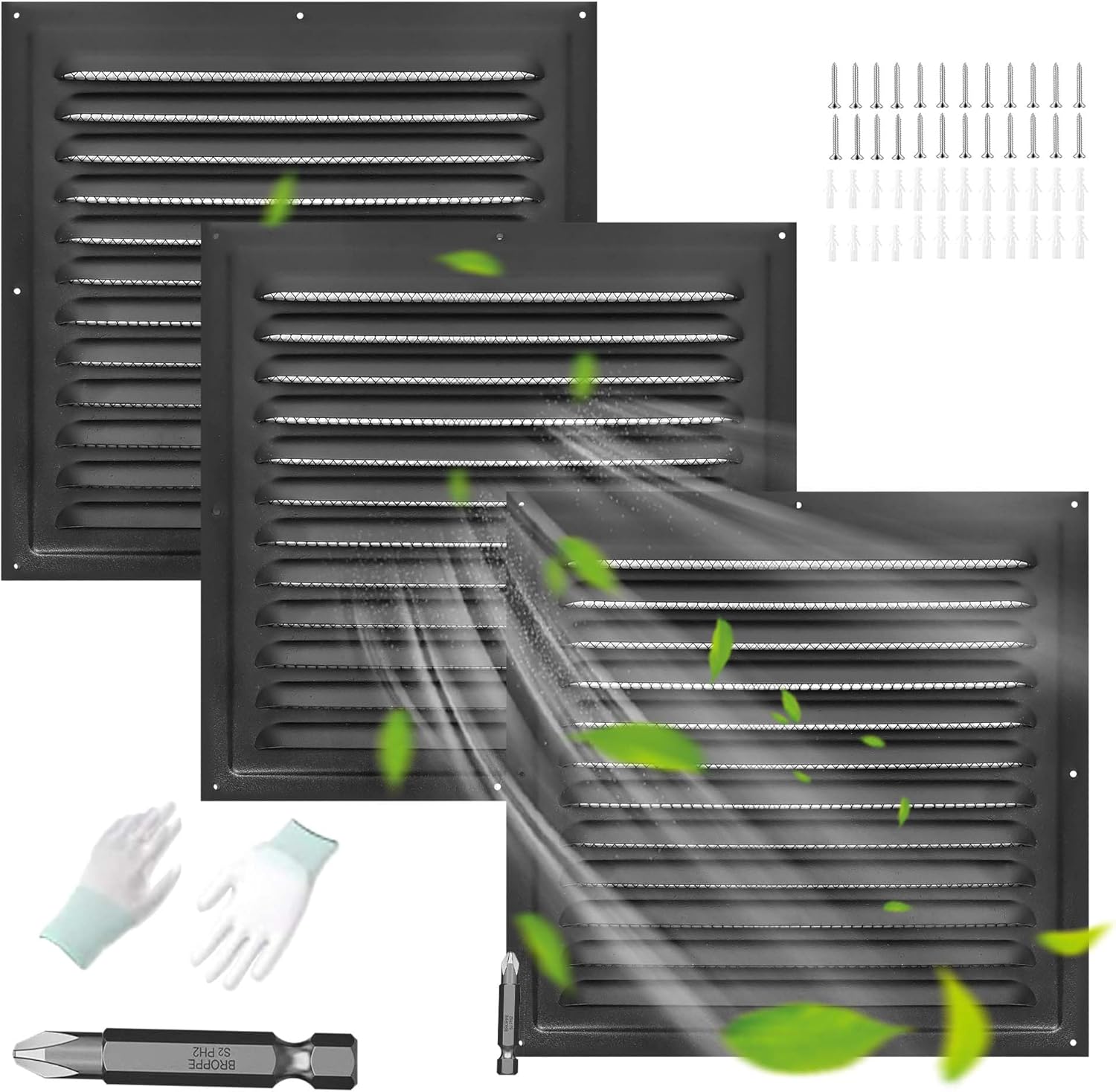 (Black 3 Pack 12" x 12"Inch) Gable Vents, Aluminum Walls, Lofts, Garages etc with Screened Metal Shed Vents, Outdoor House Loft Ceiling Reinforced Square Vents Shutters Exterior Grille (Matt)