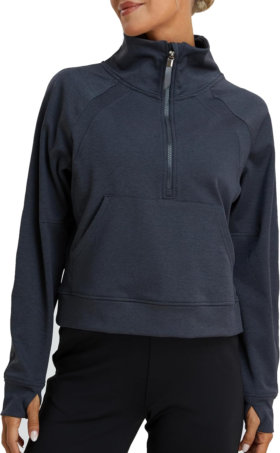 Oalka Sweatshirts Half Zip Long Sleeve Cropped Pullover Lined Full Zip Hoodies Thumb Hole Jackets