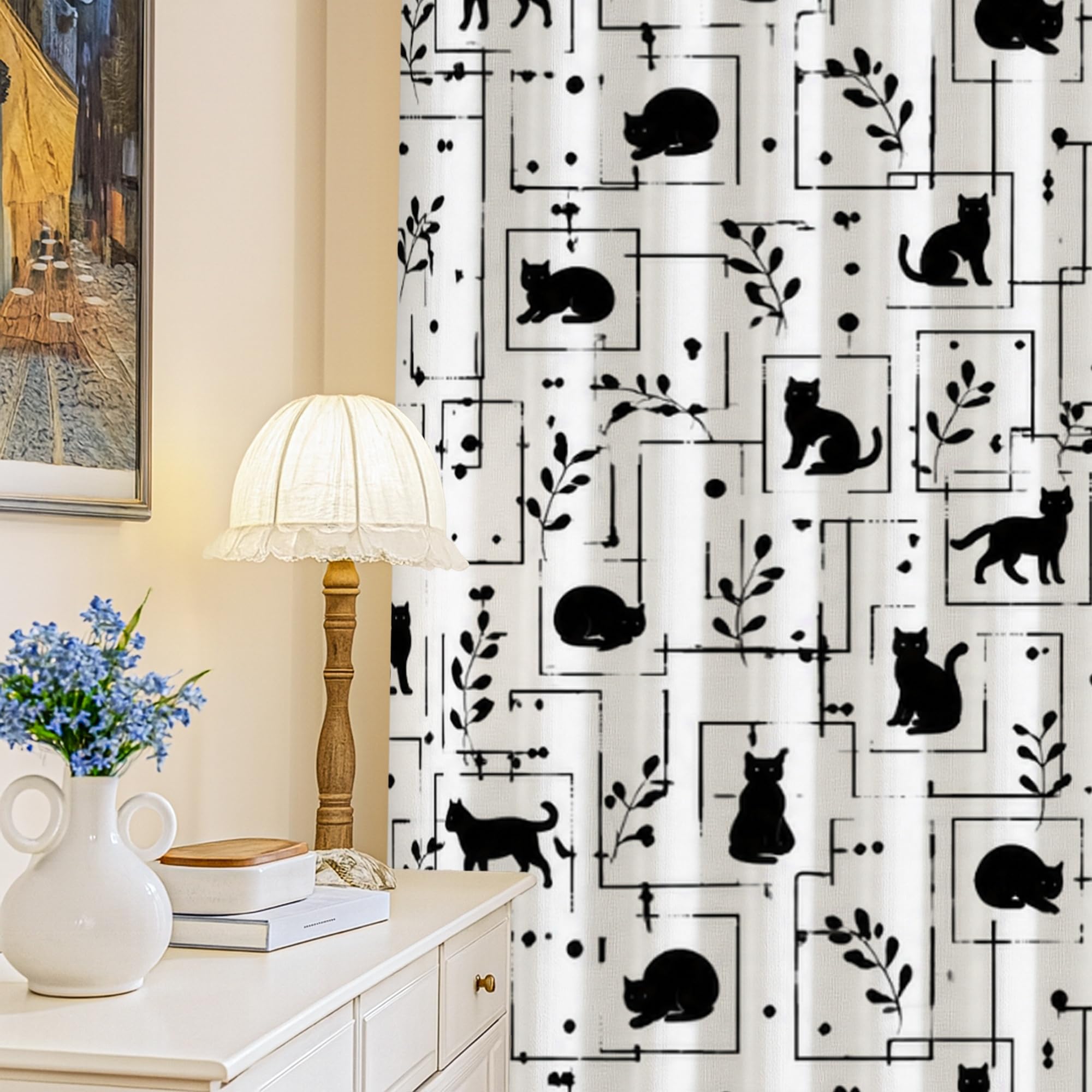 Rideaux occultants modernes isolation thermique noir 132x241 cm chat