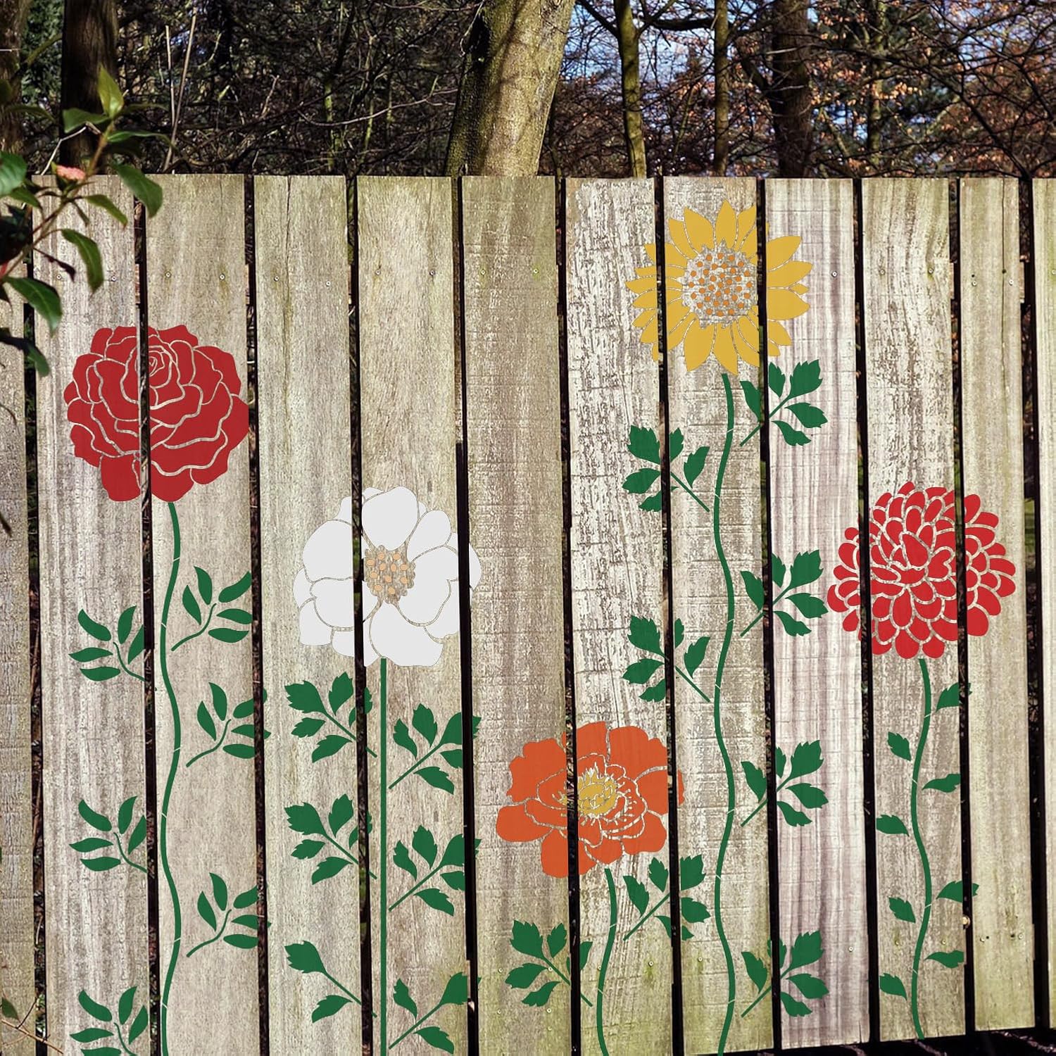 12PCS Large Flower Stencils for Painting on Wood 12 x 12 Inch Giant Wall Stencil with Brushes Large Pattern Floral Stencils Sunflower Paint Stencil for Walls Garden Fence Furniture Fabric