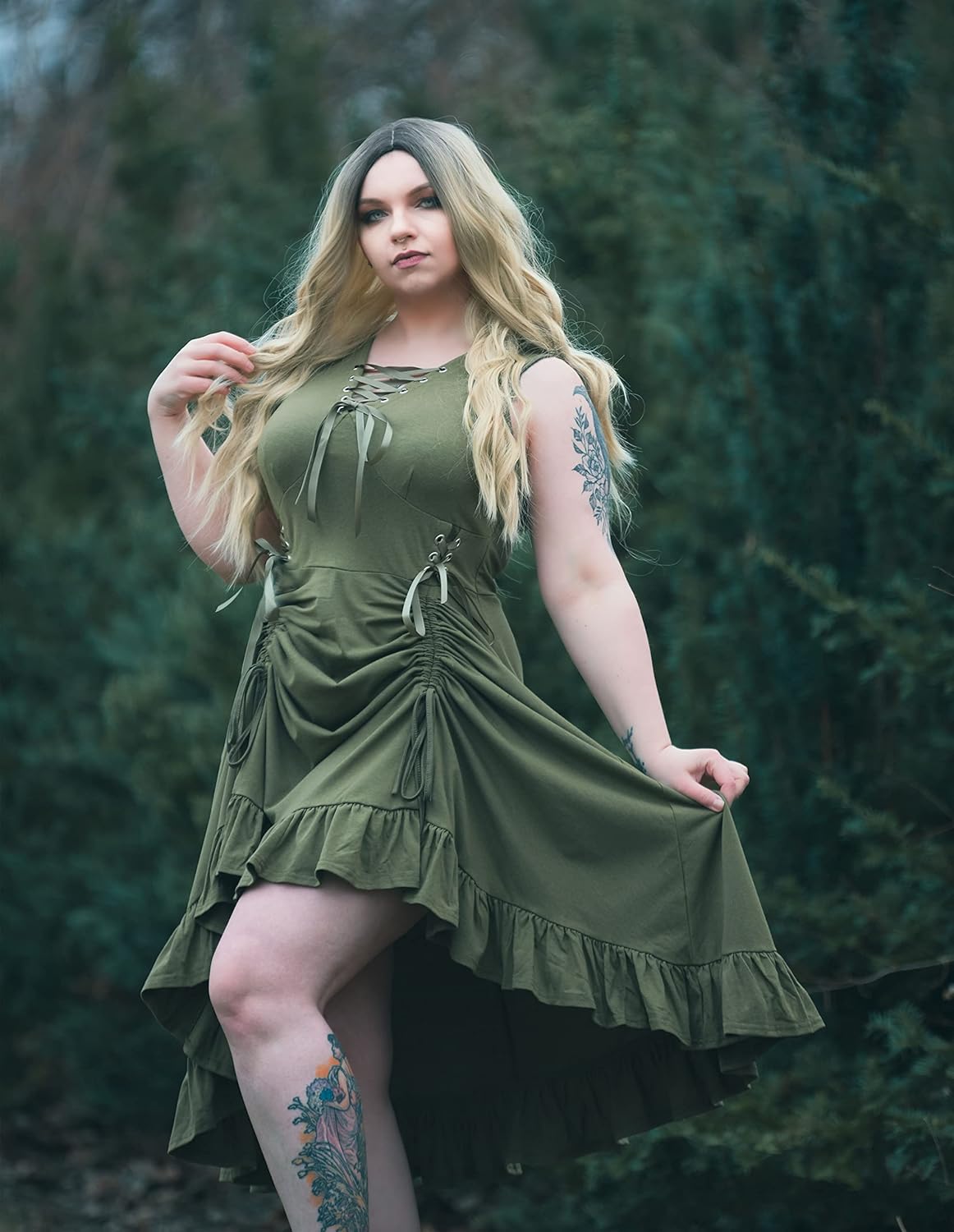 Scarlet Darkness Renaissance Steampunk Dress Lace Up High Low Dress Pirate Costume - Image 2