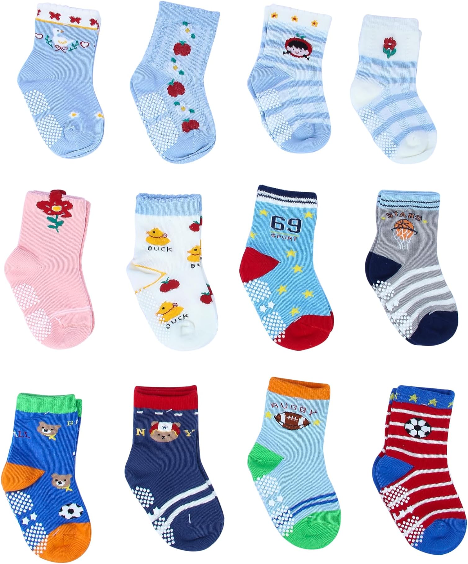 Girls ClubsNon Slip Kids Socks Anti Skid Socks, Crawling Socks with Grip for Babies and Toddlers (Assorted/Random Prints)