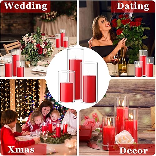 Miniatura 6 de Shihanee Juego de 3 velas de pilar blancas y 3 portavelas cilíndricos de vidrio para velas delgadas, centros de mesa de boda, día de San Valentín