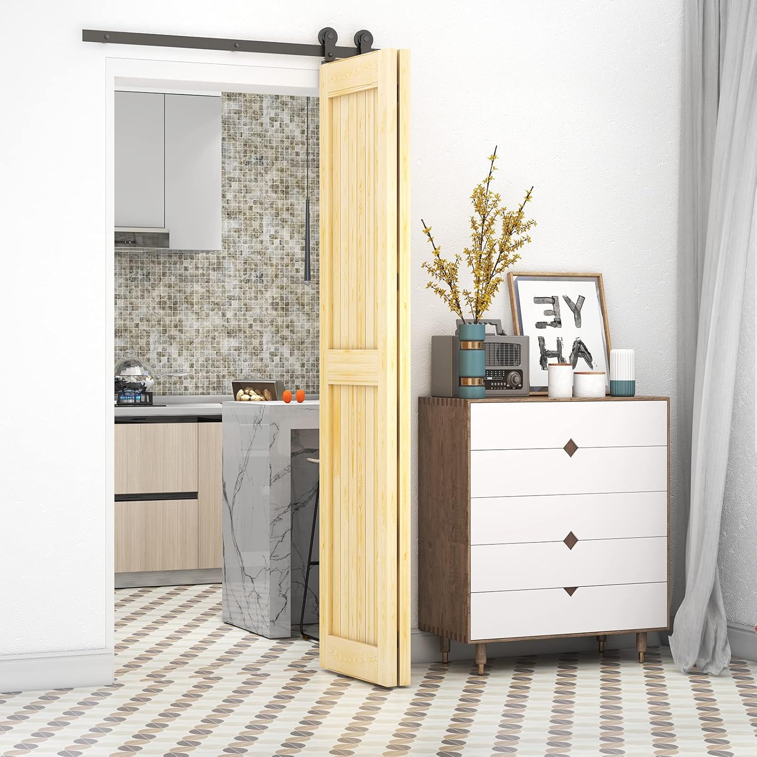 48"/4FT Bifold Barn Door Hardware Kit,Heavy Duty Roller Track Kit for 2