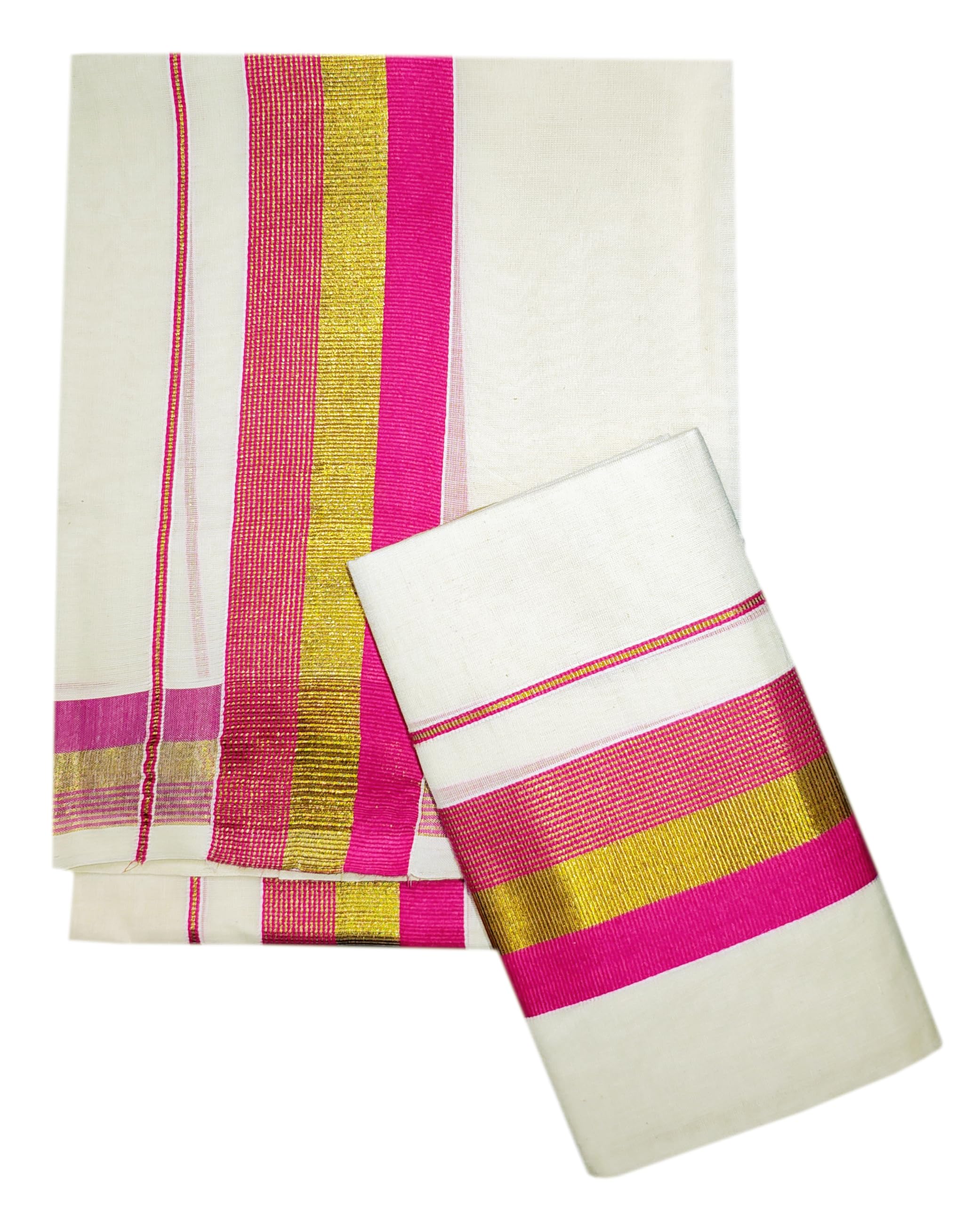 YETTALANWomen's Kerala Traditional Cotton Set Mundu Cream Color with Fancy Border