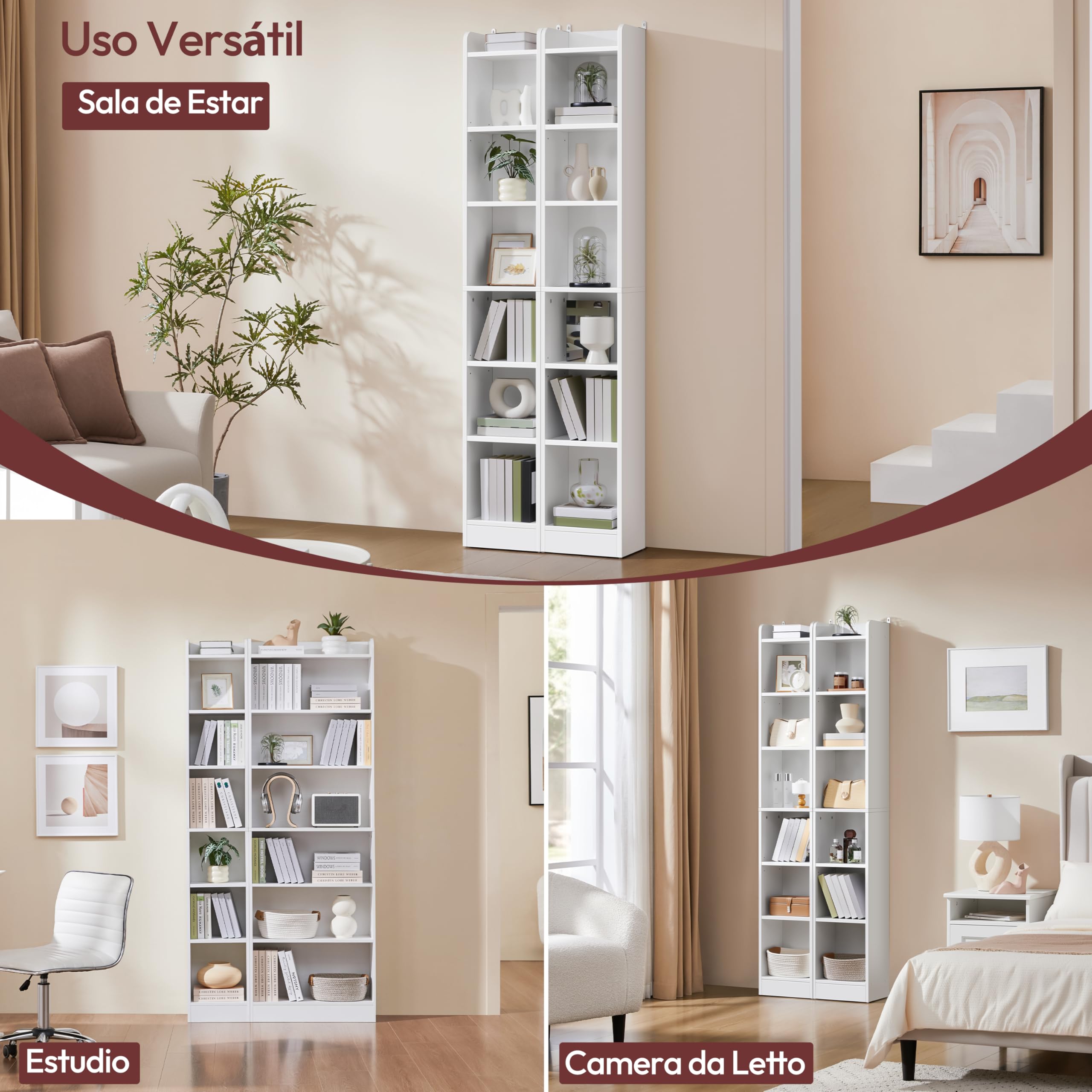 Yaheetech 7 Niveles Estantería de Madera para Libros, 30x24x183 cm, Librería con Estantes Ajustables para Salón, Dormitorio y Oficina, Blanco
