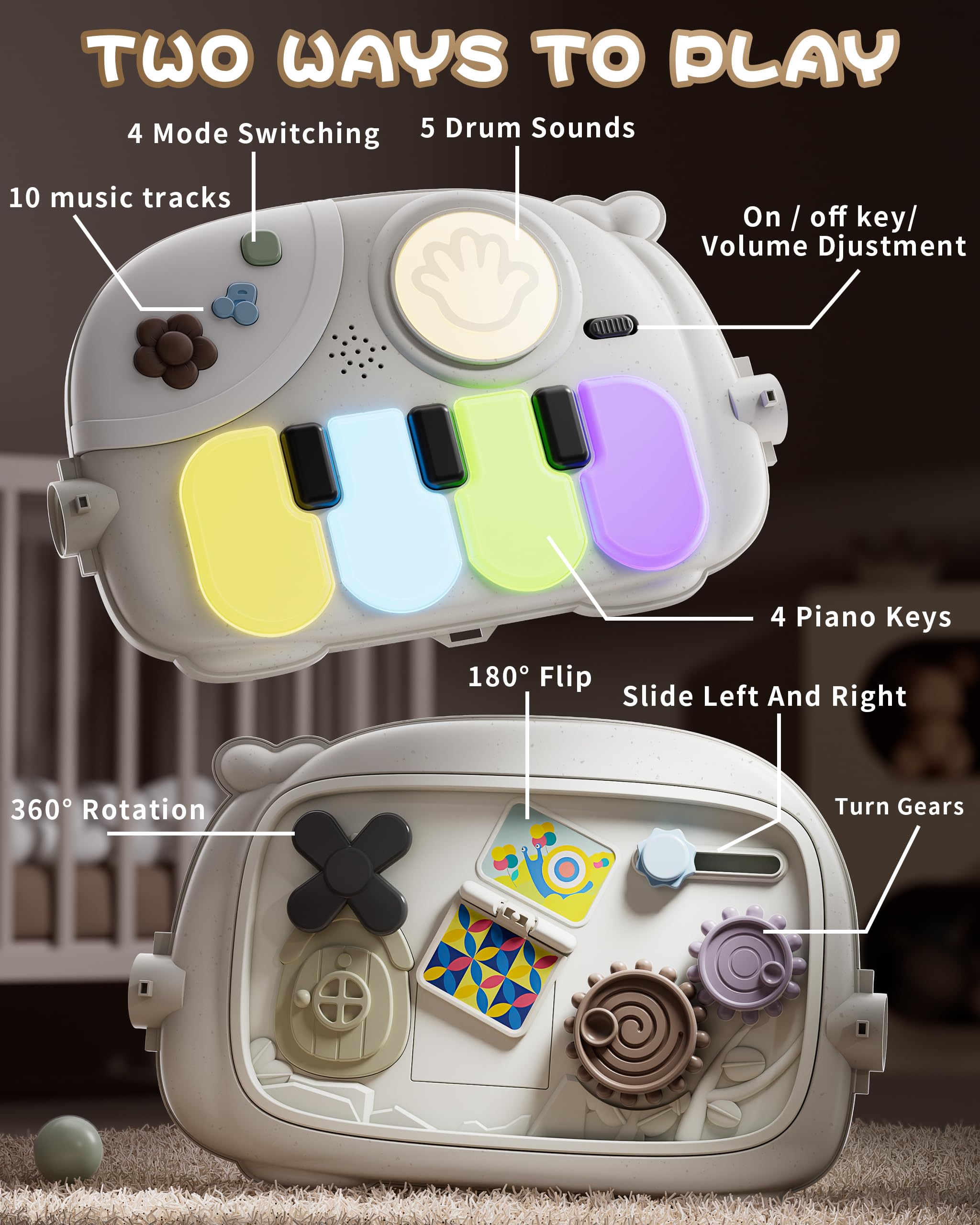 Baby Play Mat Baby Toys,Baby Gym Tummy Time Play Piano Activity Mat with 5 Infant Sensory Toys,Music & Light Infant Newborn Gifts for Babies Toddlers 0-3 6-9 11 12 Months.