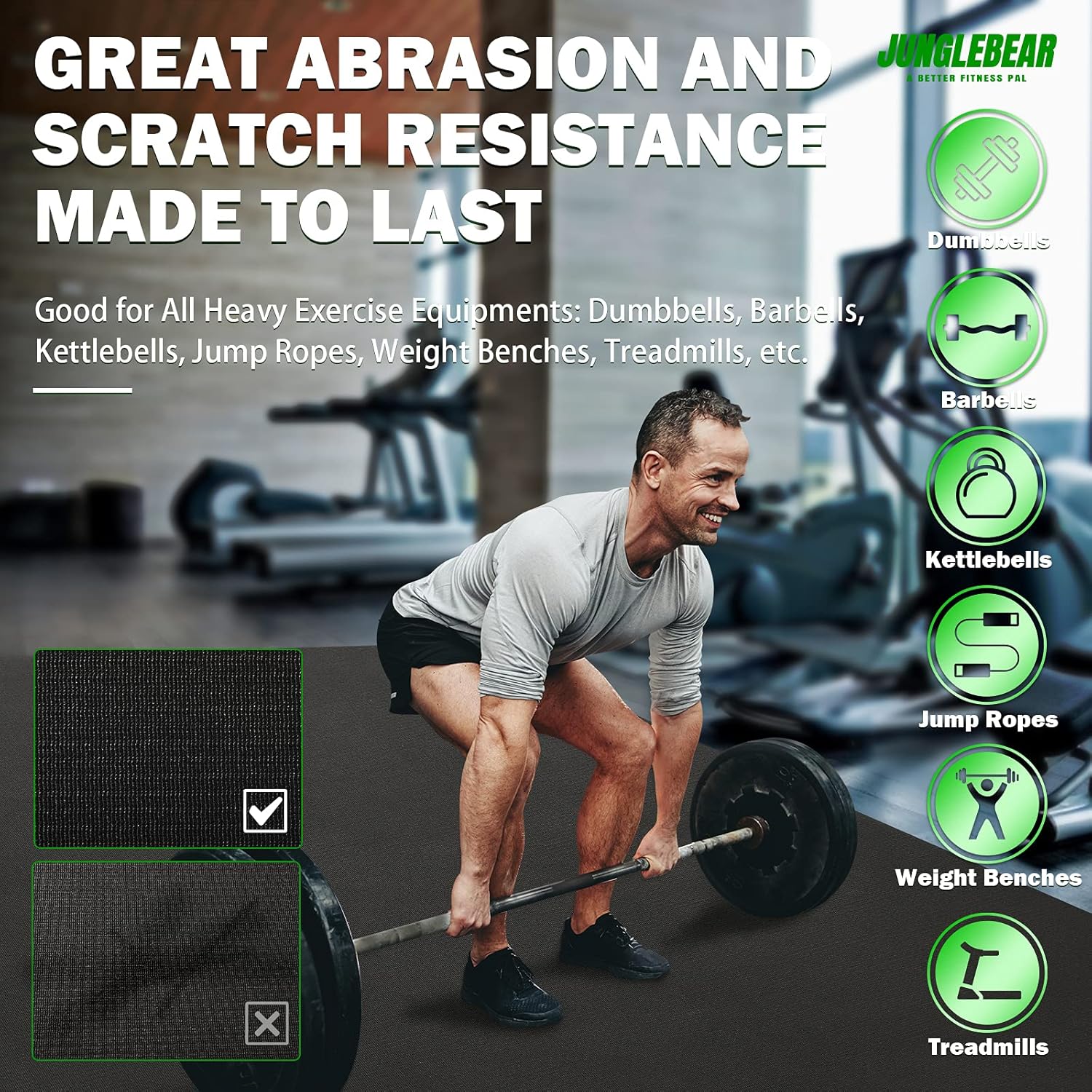 JUNGLEBEAR Large Exercise Mat 6' x 5' x 8mm, Extra Thick High Density Workout Mat for Home Gym flooring, Non-Slip Durable Cardio Mat, Great for Jump Rope, Weights, Plyo, MMA, HIIT, Cardio, Fitness : Sports & Outdoors