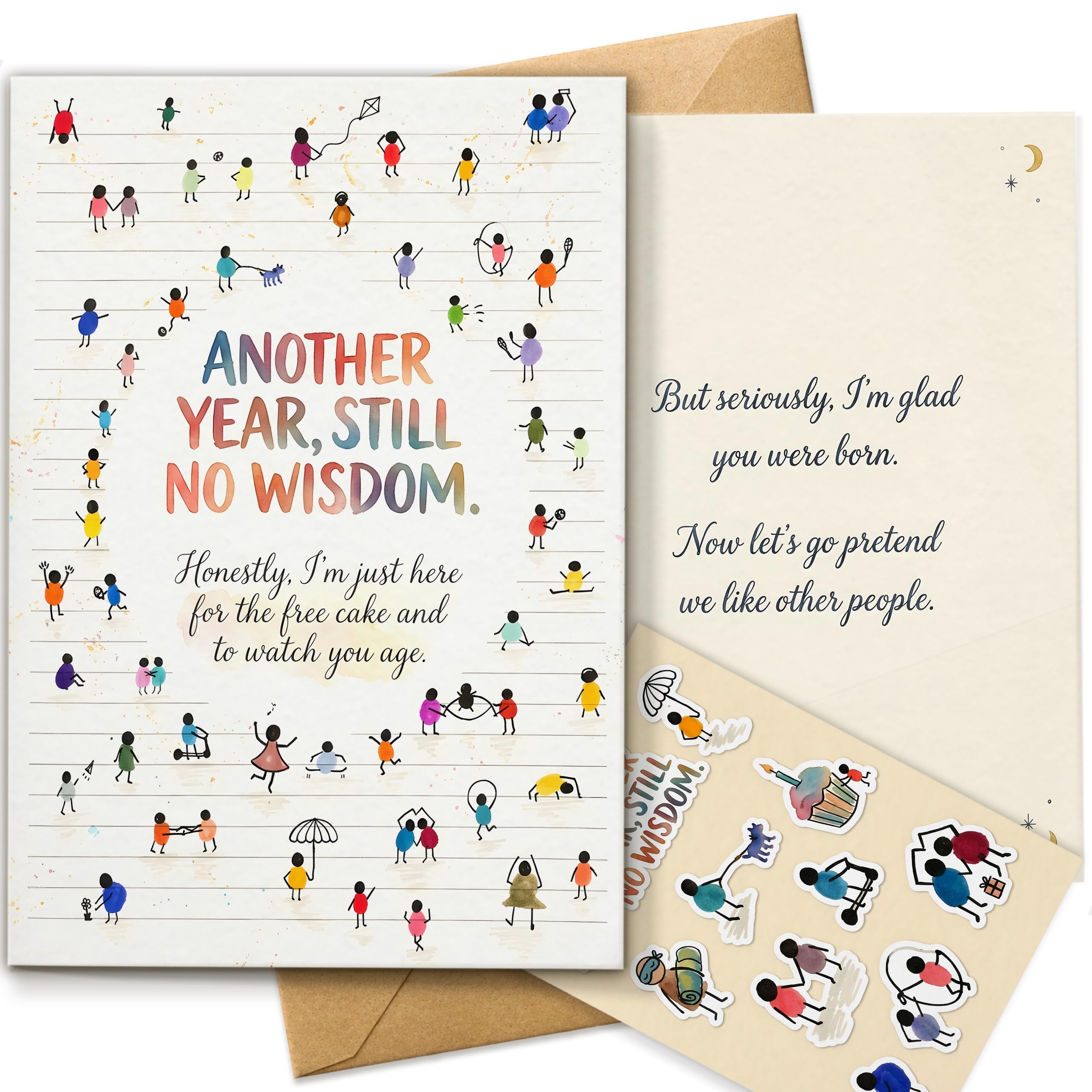 Funny Birthday Card for Friend, Stick Figures Design