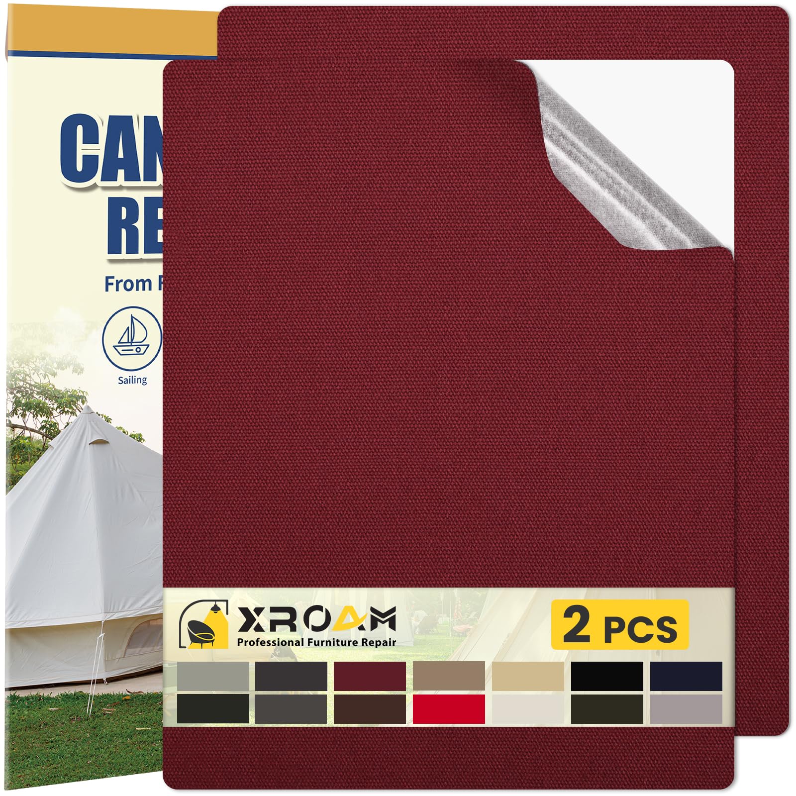 Patches Self-Adhesive Fabric, 21 x 30 cm Waterproof Fabric Tape, Self-Adhesive Canvas Patches for Outdoor Furniture, Boat Covers, Sofas, Tents, Lounge Chairs, Sun Protection, Wine Red — image 1