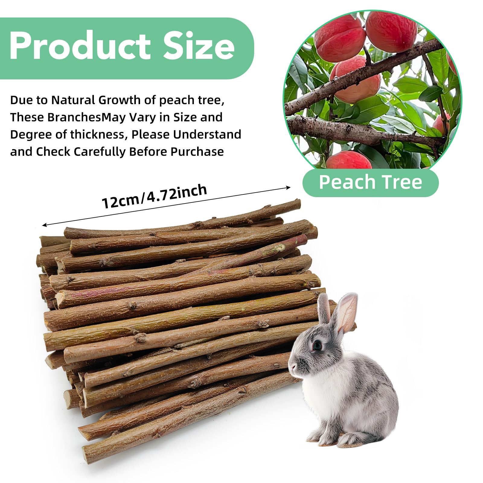 Jorewood 250g Natural Peach Wood Chew Sticks for Rabbits, Hamsters, Chinchillas - Extra Hard Teeth Grinding Toy | Untreated, Safe & Long-Lasting Rodent Chews
