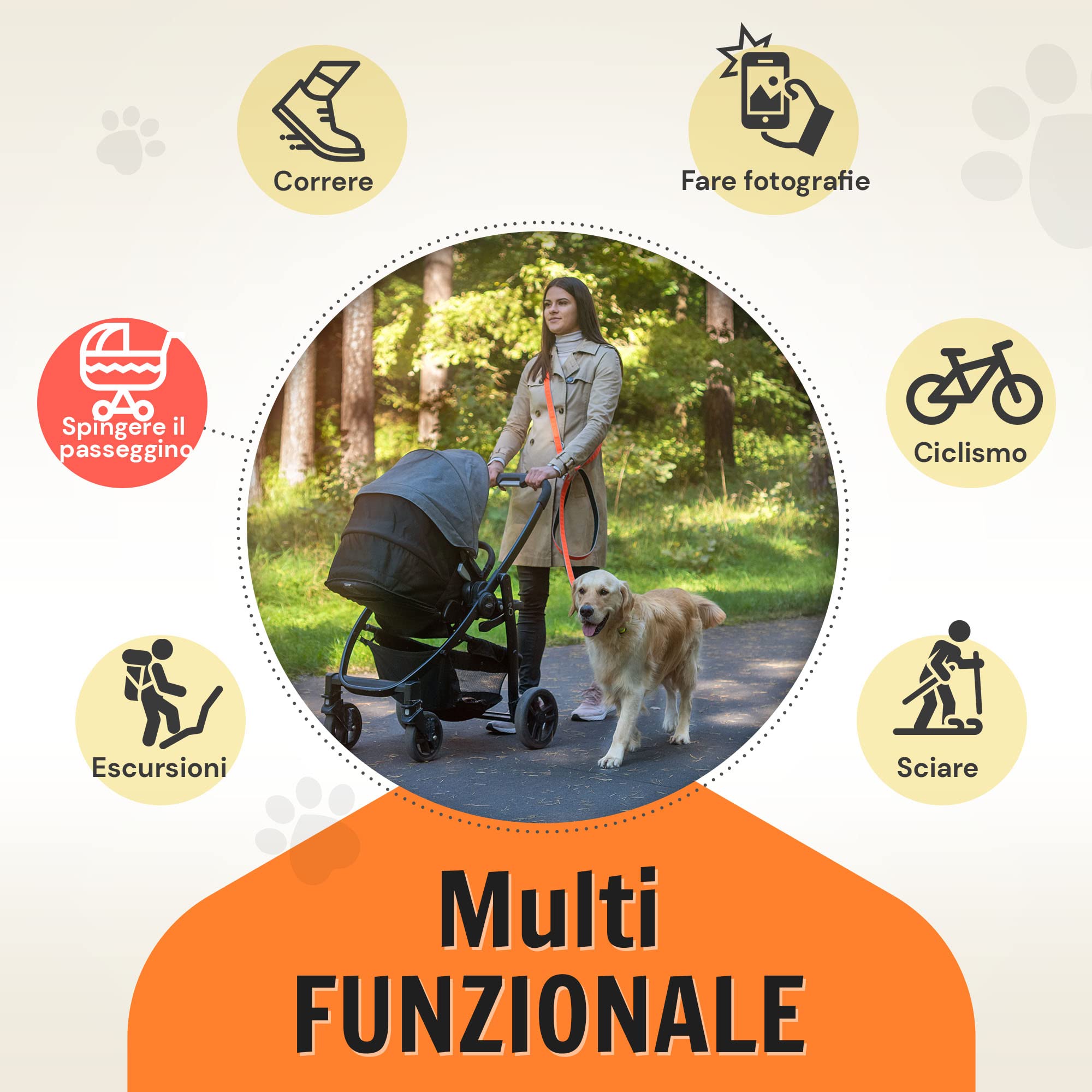 Hundefreund Guinzaglio multifunzione (6 in 1), regolabile, 3 m, da appendere, riflettente, con 3 anelli per cani di medie e grandi dimensioni, guinzaglio doppio per spalle e guinzaglio sportivo
