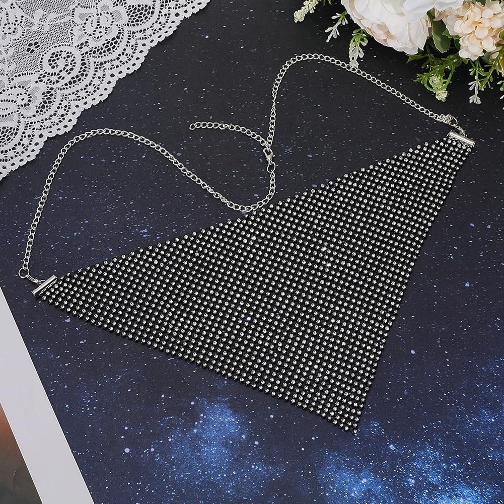 CABODYALS Black Face Chain Jewellery Triangle Rhinestone Headwear Veil Glitter Crystal Headband Tassel Facial Masquerade Alloy Chains for Women Dance Costumes Party Halloween Cosplay Accessories - Image 3