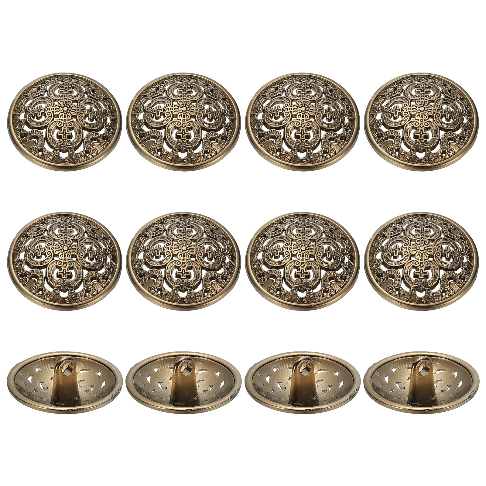 YELARXI Metal Round Hollow Buttons, Retro Hollow Shank Sewing Buttons - Fitting for (Men - Women - Coat - Shirt - Suit - Trousers - Sewing Crafts) 20 mm & 12 Pack & Dark Gold