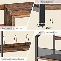 Vista 4 de Soporte grande para tocadiscos, soporte para discos de vinilo, estante de exhibición de vinilo, soporte rústico para tocadiscos, para libros, marrón