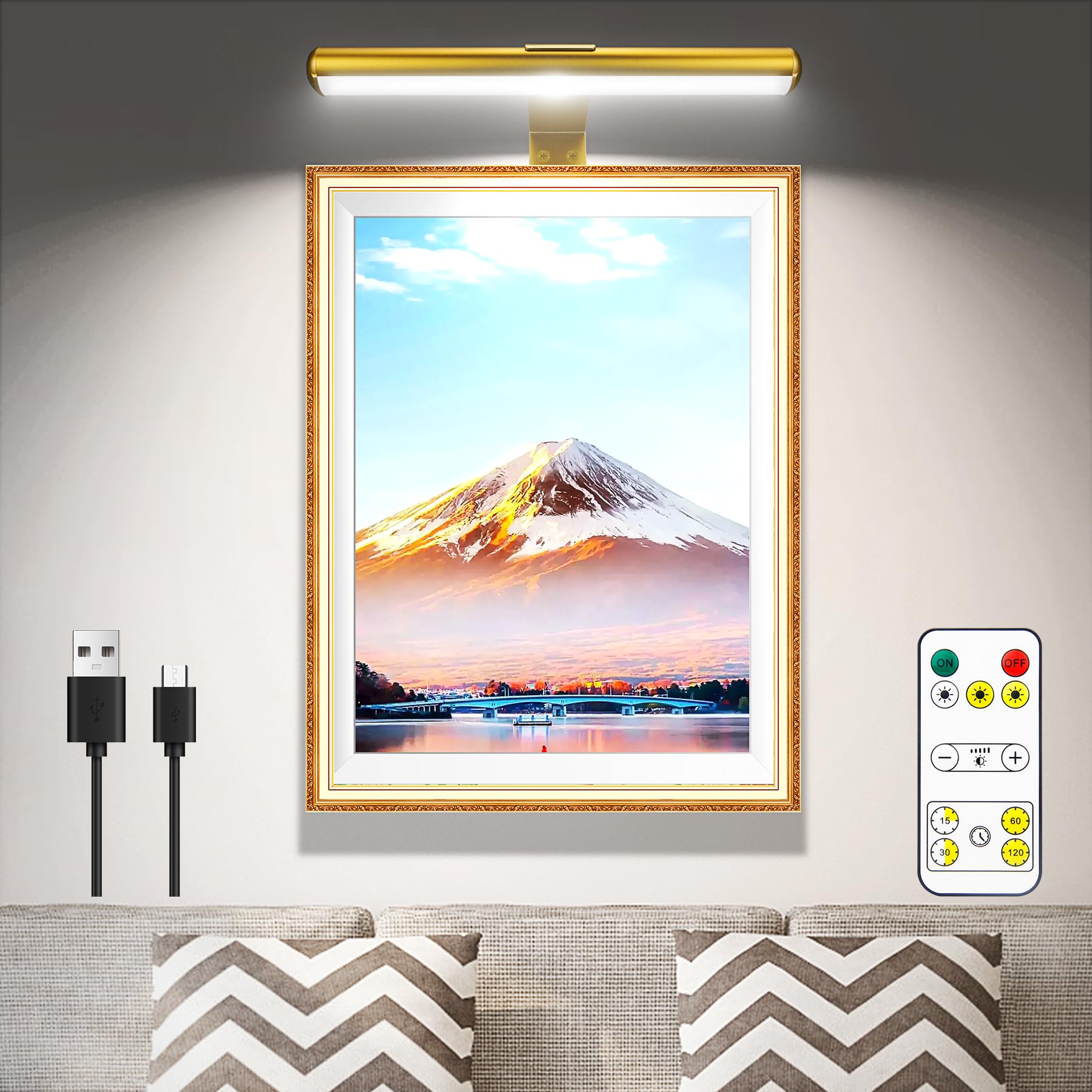 picture light with remote control wireless lampe d'image à batterie pour mur avec télécommande lampe d'art rechargeable sans fil pour la peinture avec