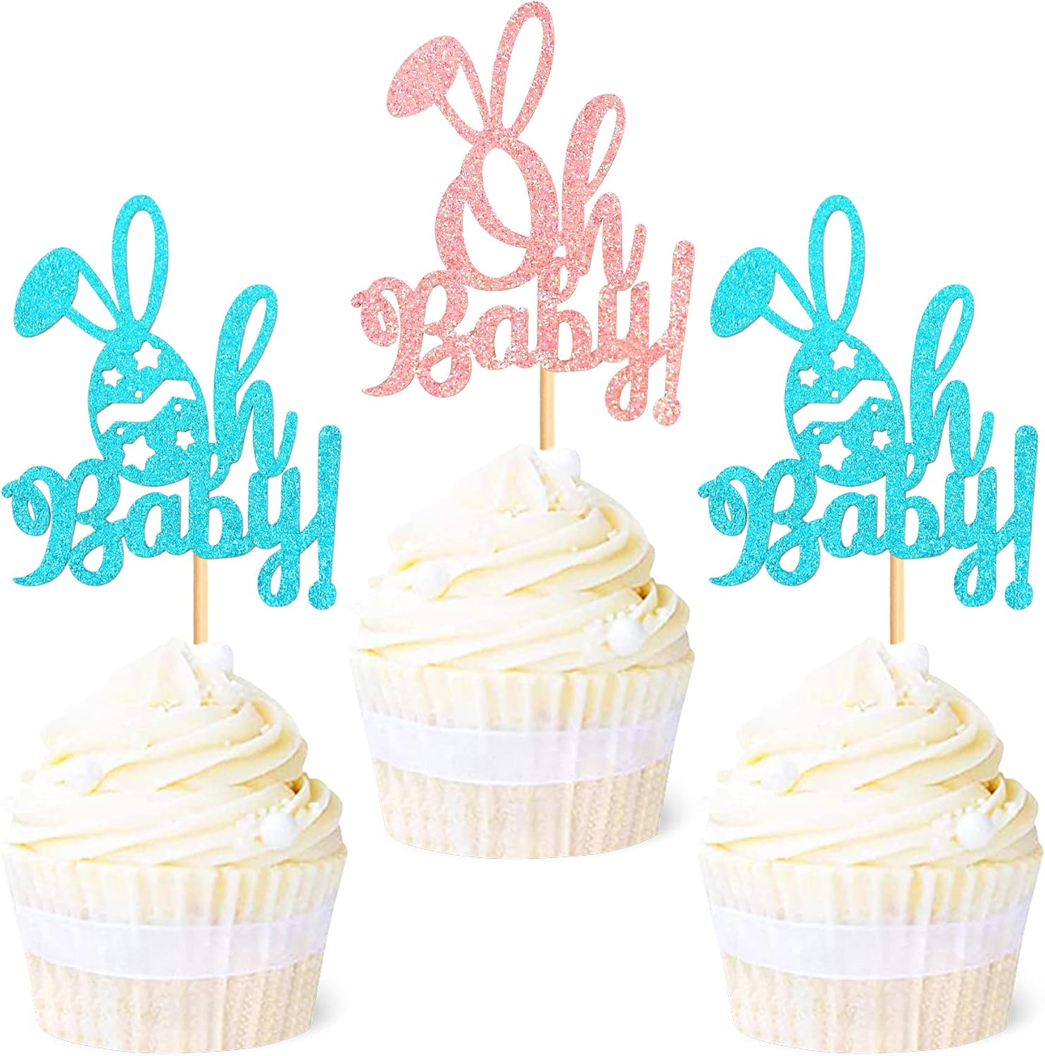 54Pcs Easter Cupcake Toppers - Glitter Bunny Decorations For Spring Parties & Baby Showers