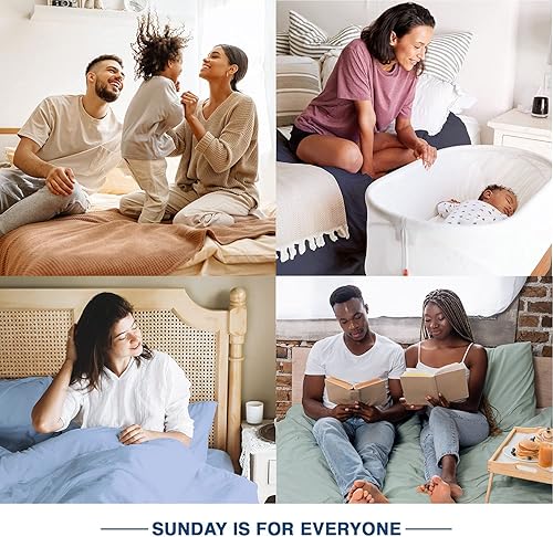 Miniatura 7 de Sunday Home Juego de sábanas de 400 hilos tamaño individual de 100 % algodón a rayas damasco, 4 piezas, ultra suave, tejido satinado, de fibra