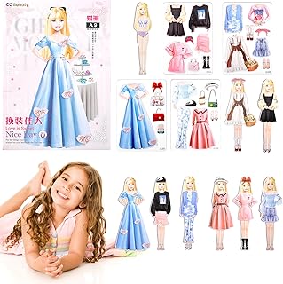 Vibbang Muñecas de Vestir Magnéticas, Muñeca de Papel de Vestir de Princesa, Juguete de Juego de Viaje de Simulación y Juego, Muñeca de Portátil para Vestir Princesas, Regalo para Niña (A)