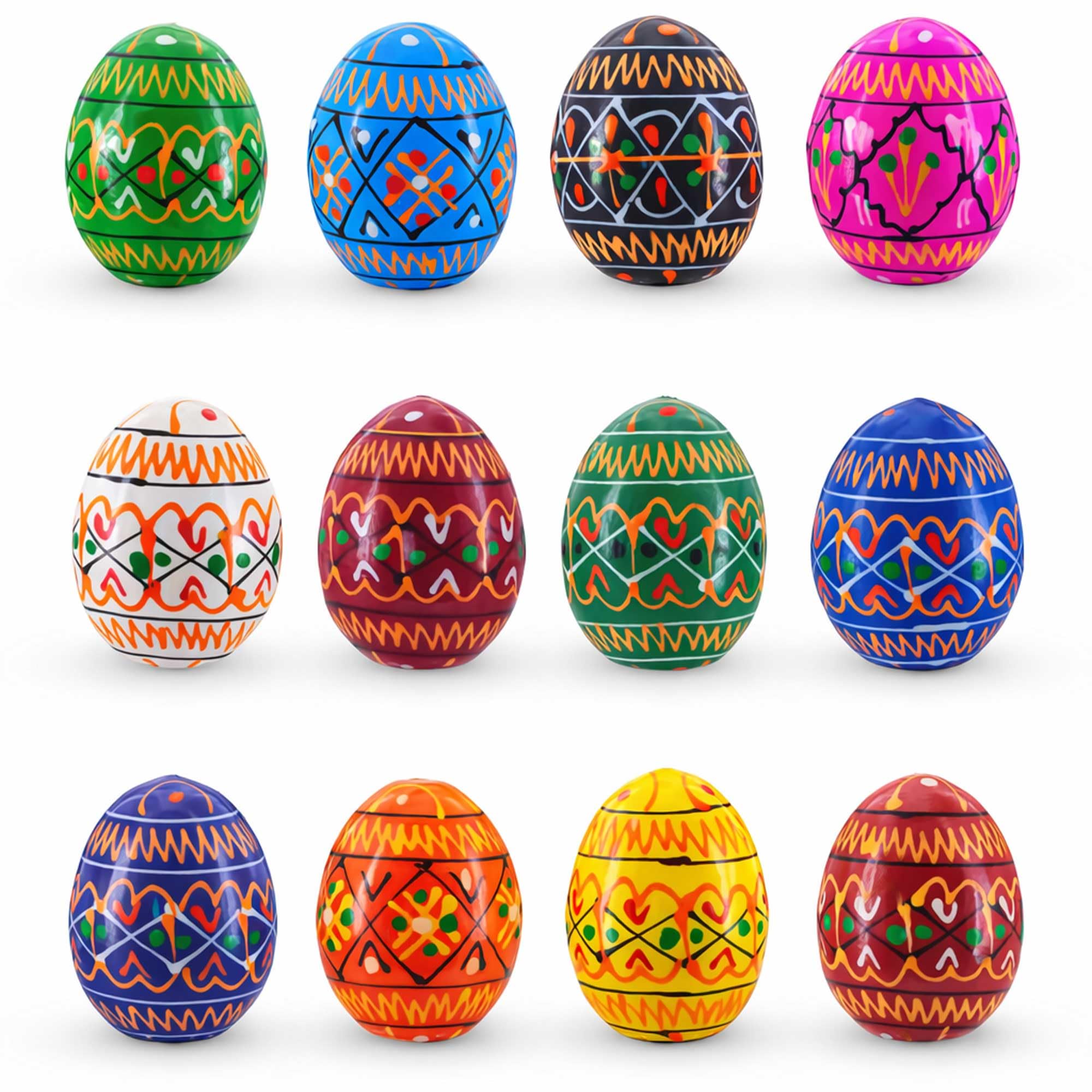 Bestpysanky Multicolor Set Of 12 Mini Geometric Ukrainian Pysanky Wooden Easter Eggs 1.6 Inches