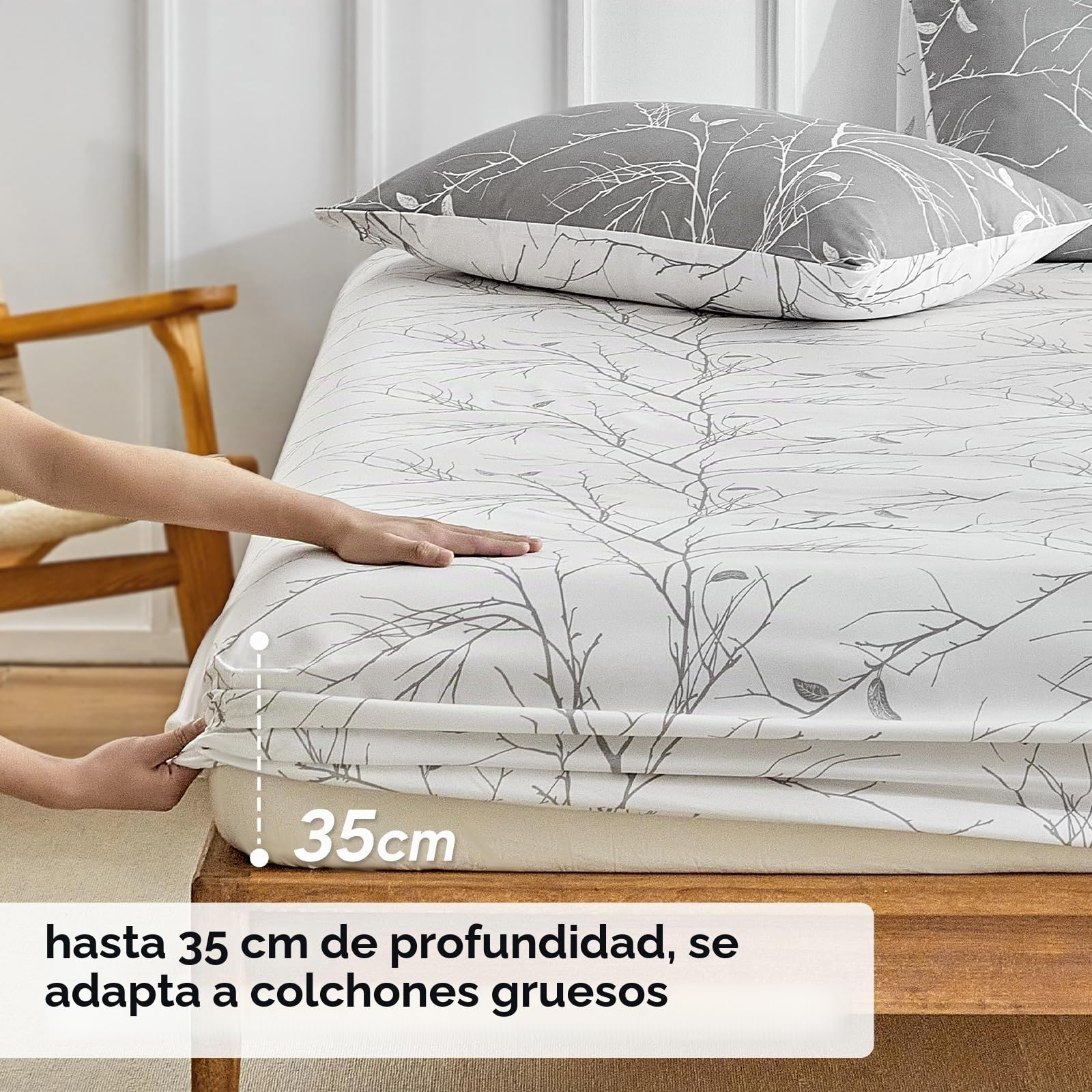 Tokokimo Juego de cama de 4 piezas, funda nórdica de 220 x 240 cm + sábana bajera ajustable de 160 x 200 cm con 2 fundas de almohada de 65 x 65 cm, color gris y blanco