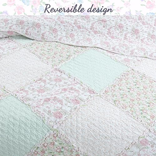 Miniatura 4 de Cozy Line Home Fashions Juego de ropa de cama reversible de algodón reversible de 2 piezas con diseño floral pastel de jardín de rosas suaves color