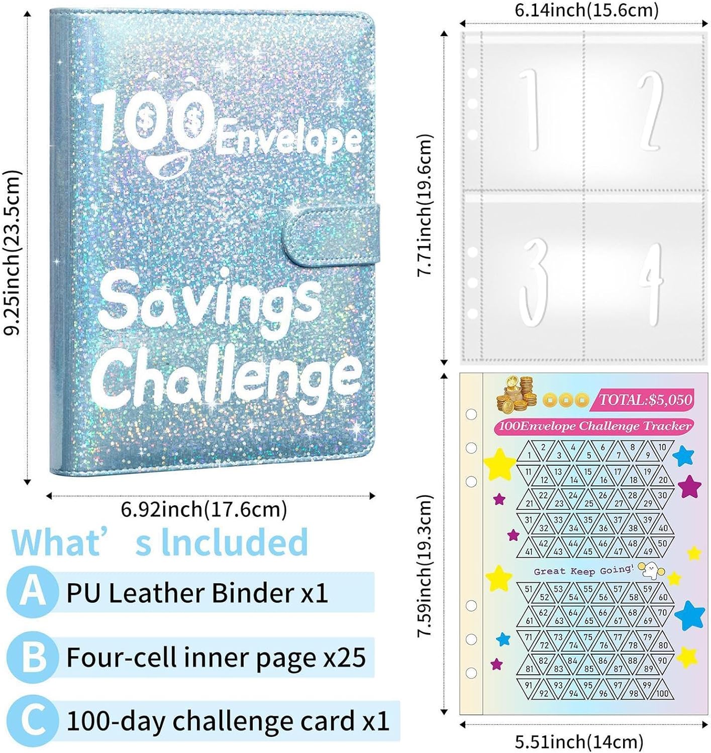 Budget Binder Book Set- 17.6cm X 23.5cm Portable 100 Envelope Challenge Binder| Multifunctional Savings Challenges Book Set| Envelope Challenge Binder Set for Saving Accessories and Persoon - Image 7