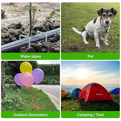 Miniatura 6 de 50 grapas de jardín de 5 pulgadas, estacas galvanizadas de calibre 12, pasadores de césped resistentes para vallas, césped, barreras de malezas y