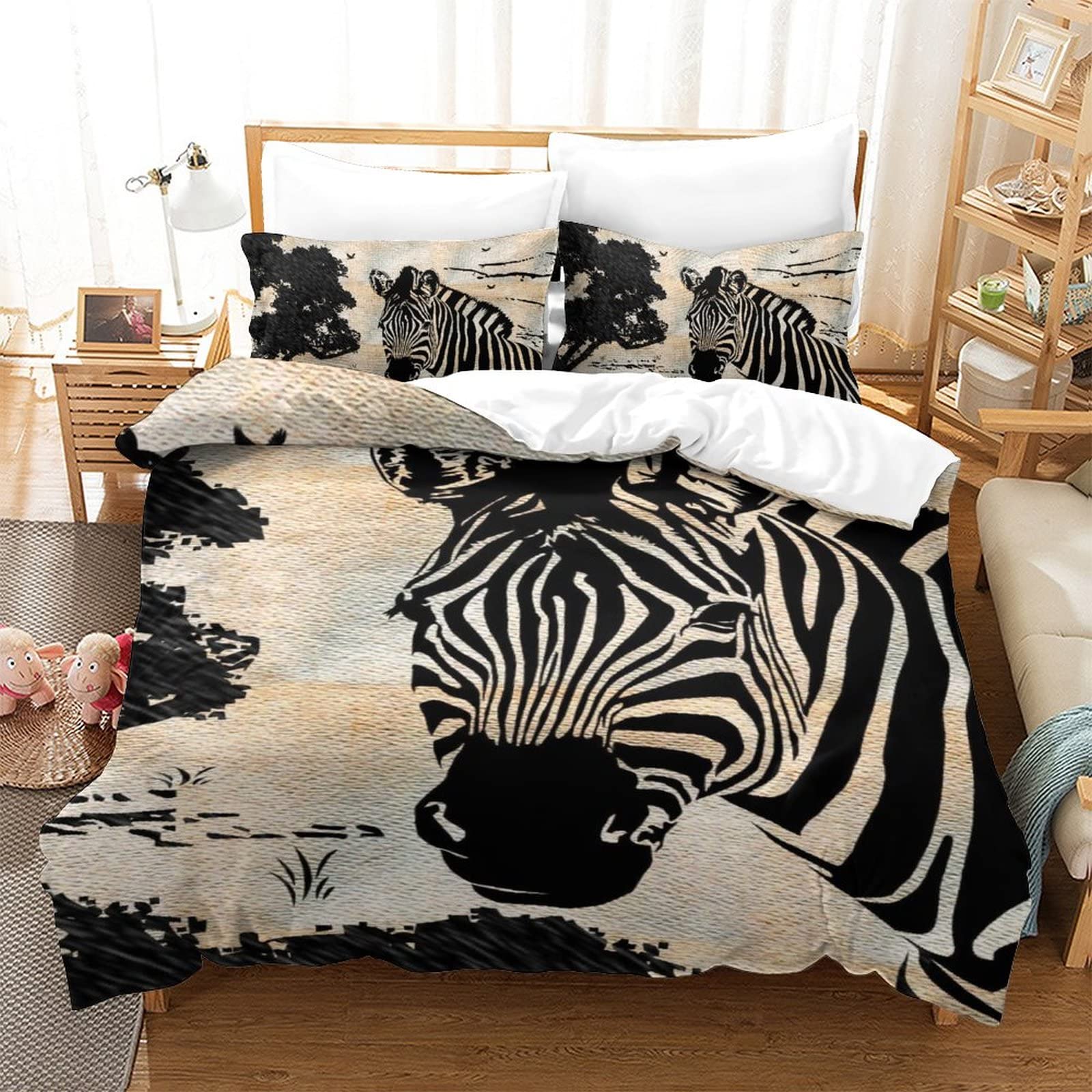 Housse de couette imprimée en 3D parure de lit zèbre microfibre respirante lit simple