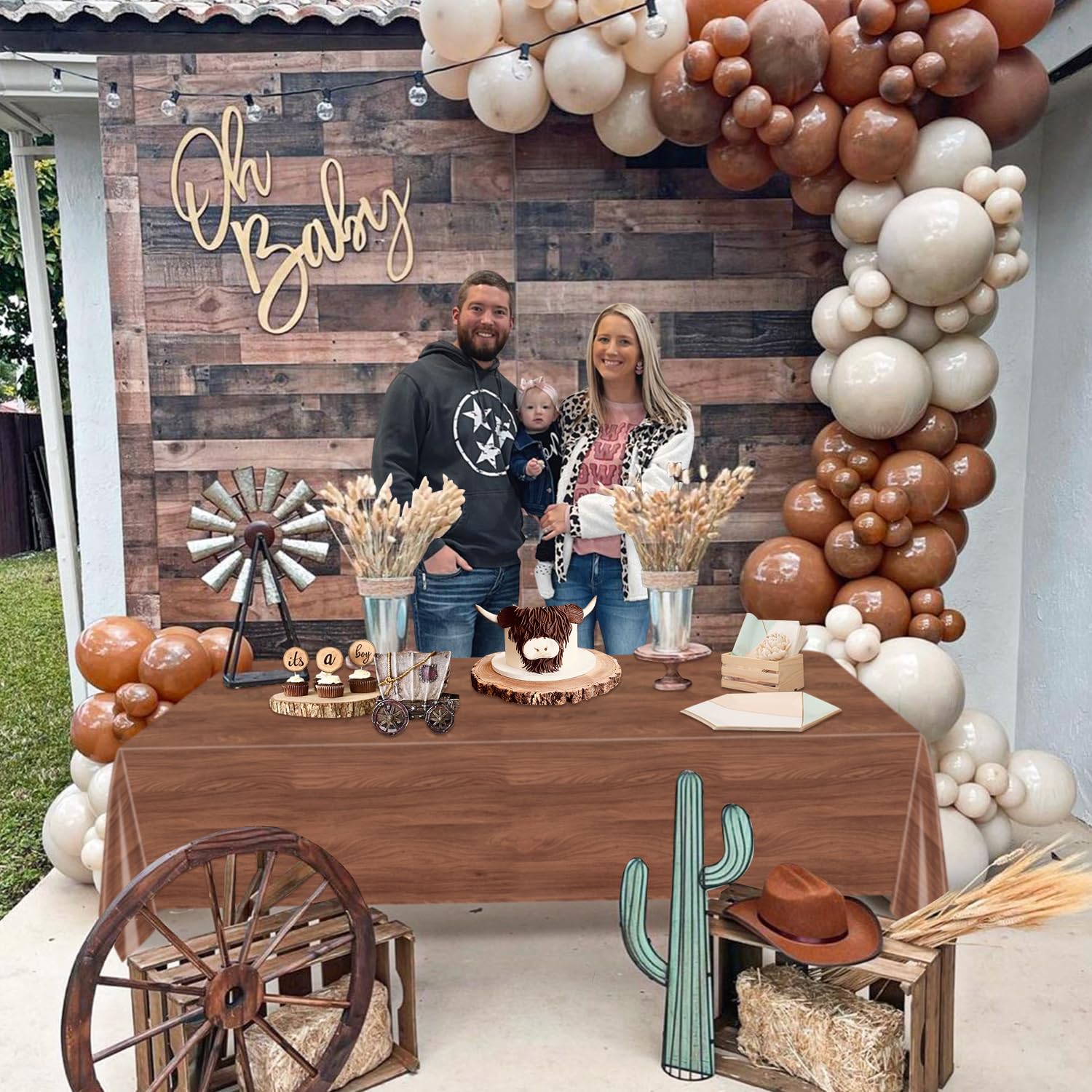 3 tovaglie con venature del legno marrone, tovaglie rettangolari rustiche in plastica, tovaglie per fattoria, decorazioni per feste di compleanno, matrimoni  15