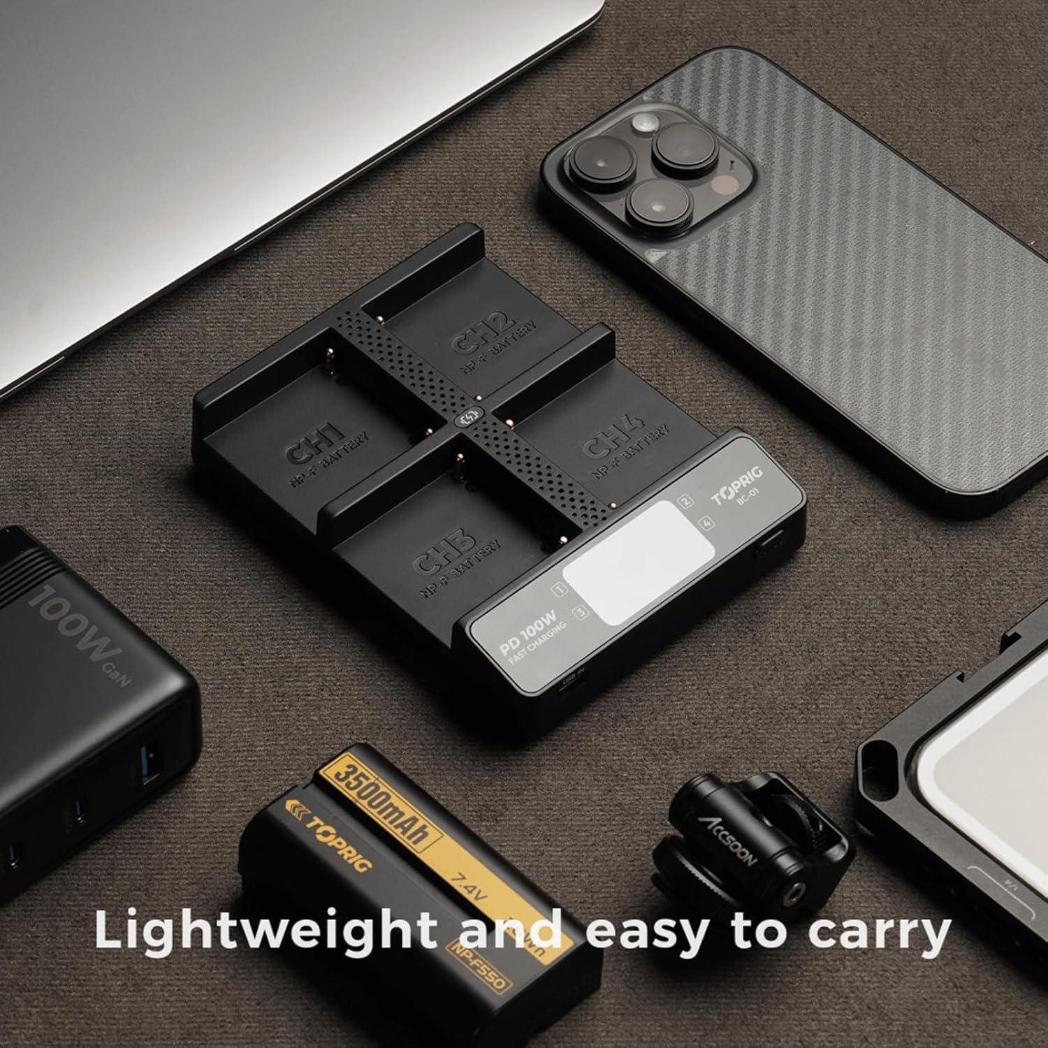 Accsoon TOPRIG 100W 4-Channel NP-F Fast Charger with LCD Display Compatibility with NP-F550 NP-F750, NP-F970 and Other Corresponding NP-F Series