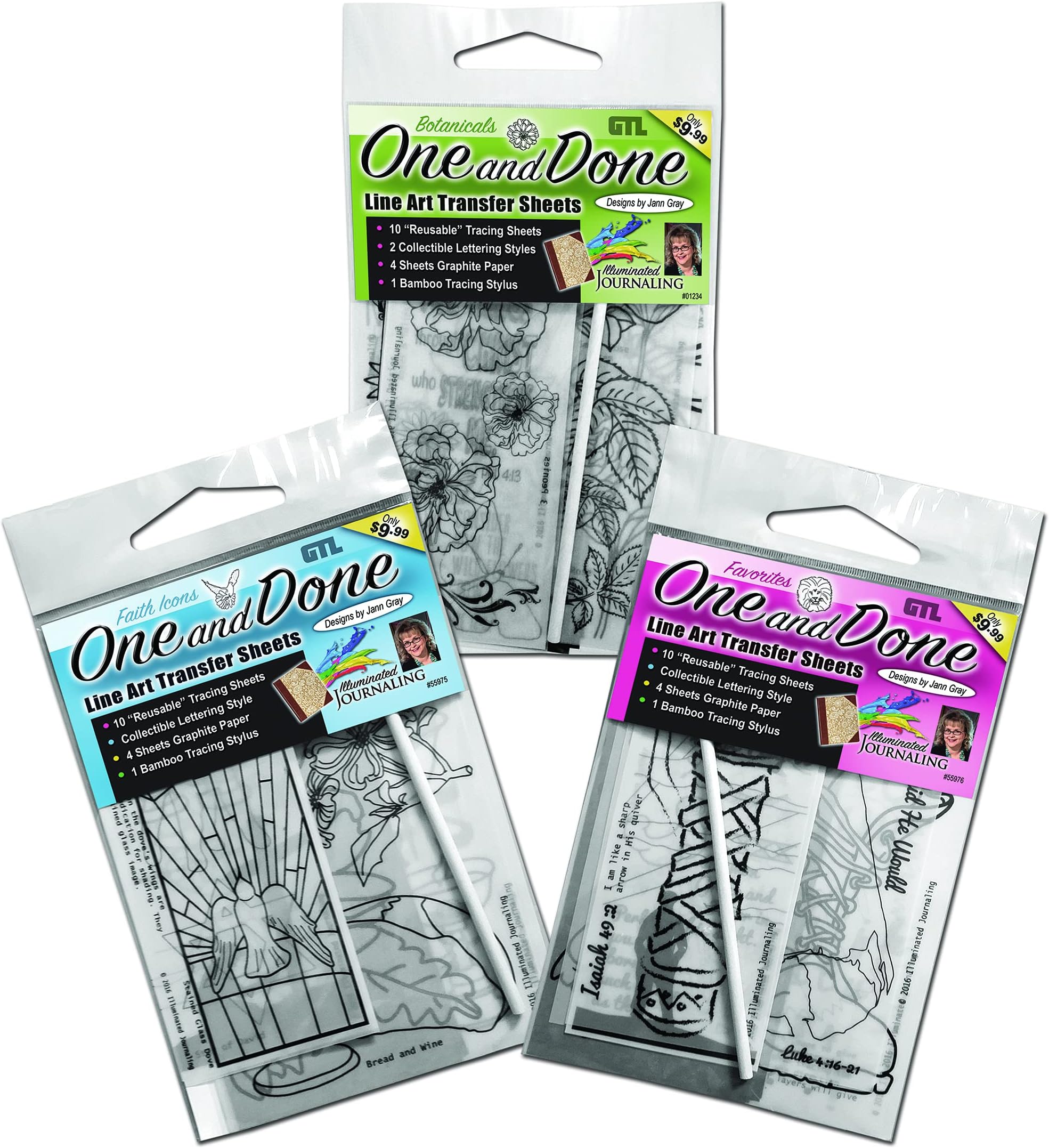 One and Done Favorites, Faith Icon and Botanical 7 inch Transfer Paper Bible Journaling Pack of 3