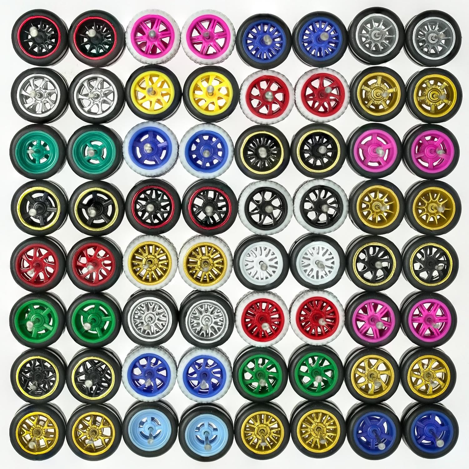 Zylopa 50Set 64-Wheels-Tires Set 1/64Wheels Compatible with 64-Alloy-Model-Car 1:64-Scale-Wheels(Mix/Random 50Car)