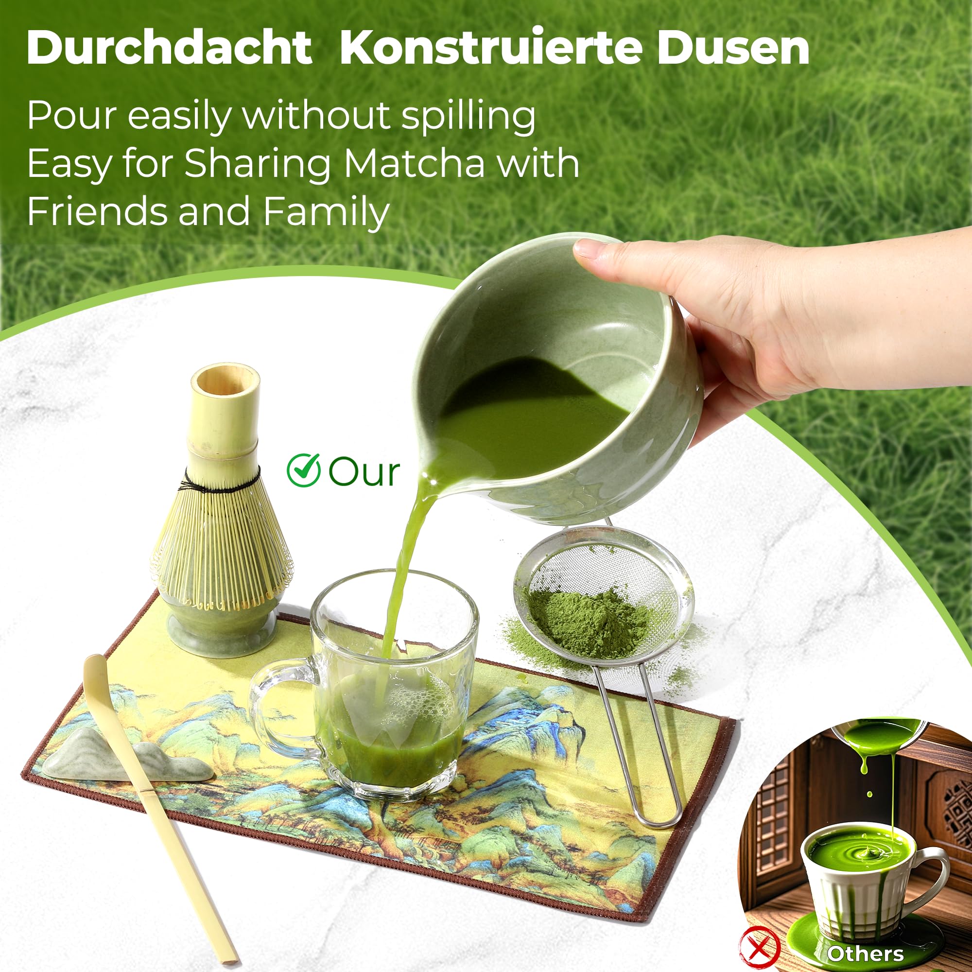 Te Matcha Kit 7 Piezas Matcha Set, con Batidor Matcha, Pala, Cuenco, Portabatidor, Tamiz de Matcha Accesorios para Kit Te Matcha Completo Ideal para el hogar, la oficina y como regalo