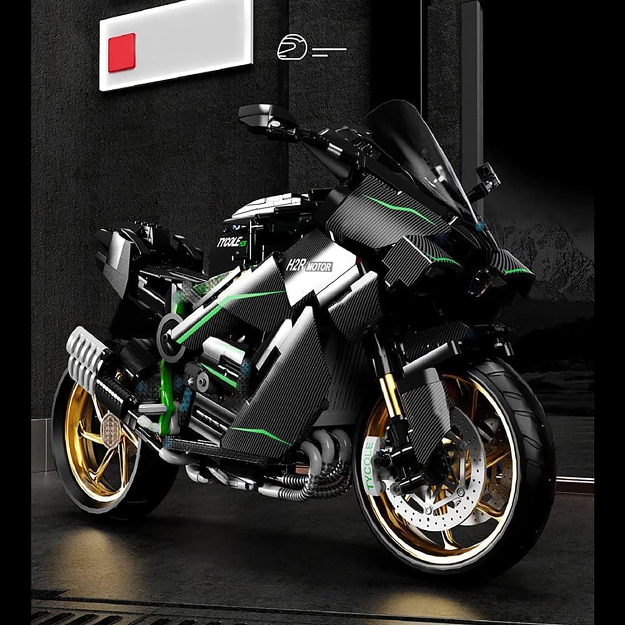 Technik Moto Blocs de Construction pour Kawasaki H2R, 1858 Pièces Moto Jeu de Construction de Véhicules, Collectionner Blocs de Construction Modèle, Cadeau de Construction pour Ados et Adultes