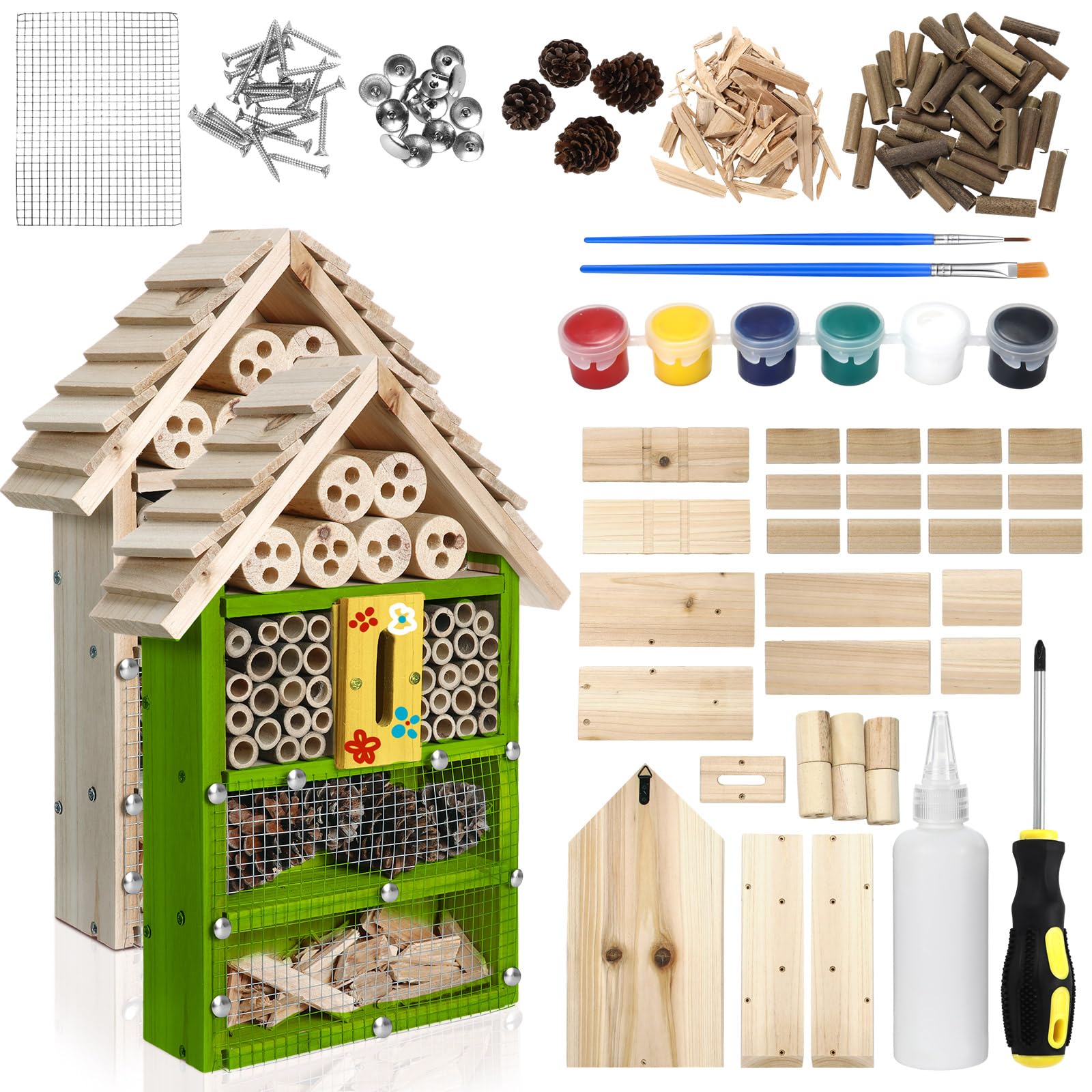 2 Set Bug Hotel Kit DIY Insect Hotel Lady Bug House for Garden DIY Cedar Wood Craft for Butterfly, Ladybird, Beneficial Insect Habitat Mason Bee House, 13.6 x 10.8 x 2.8 Inch(A)
