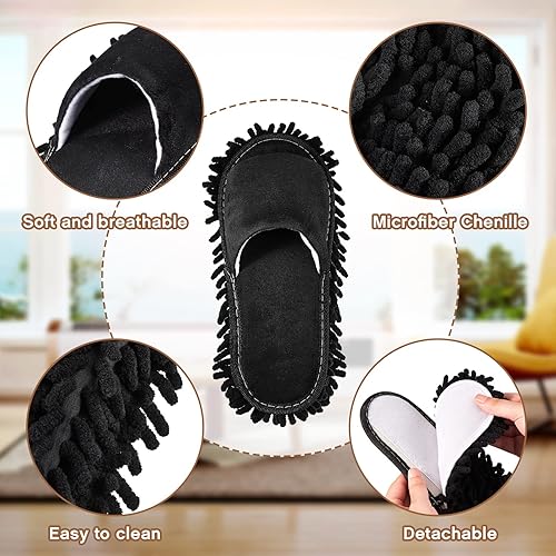 Vista 23 de Jecery 2 pares de pantuflas de limpieza de microfibra para limpieza de pisos, zapatos de mopa para hombres y mujeres, lavables, unisex, suministros