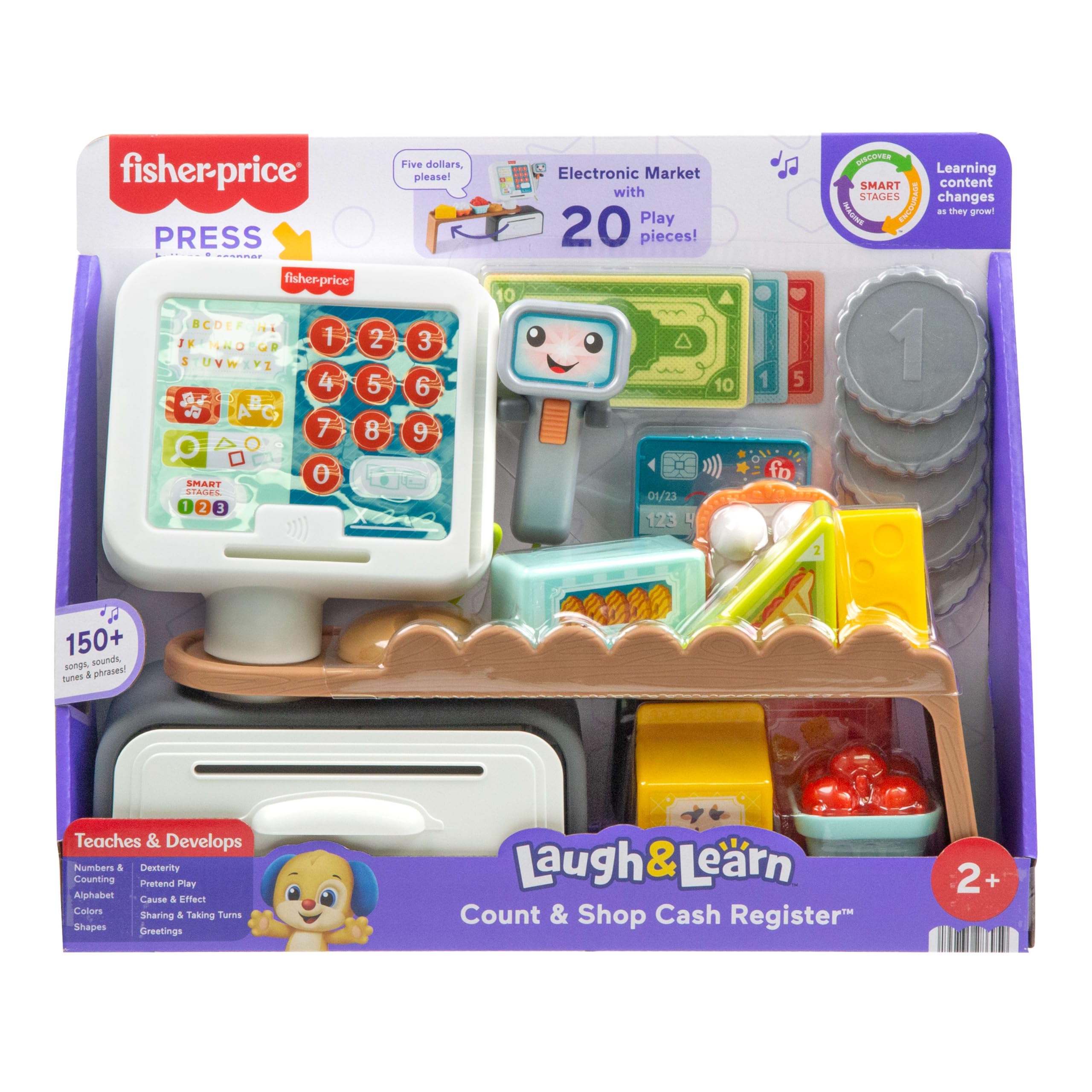 Fisher-Price - Registratore di Cassa, Set per l'apprendimento con Oltre 150 Canzoni, Suoni e Frasi, 20 Accessori Inclusi, Versione Italiano +UK+FR+DE, Giocattolo per Bambini, 2+ Anni, JGW97