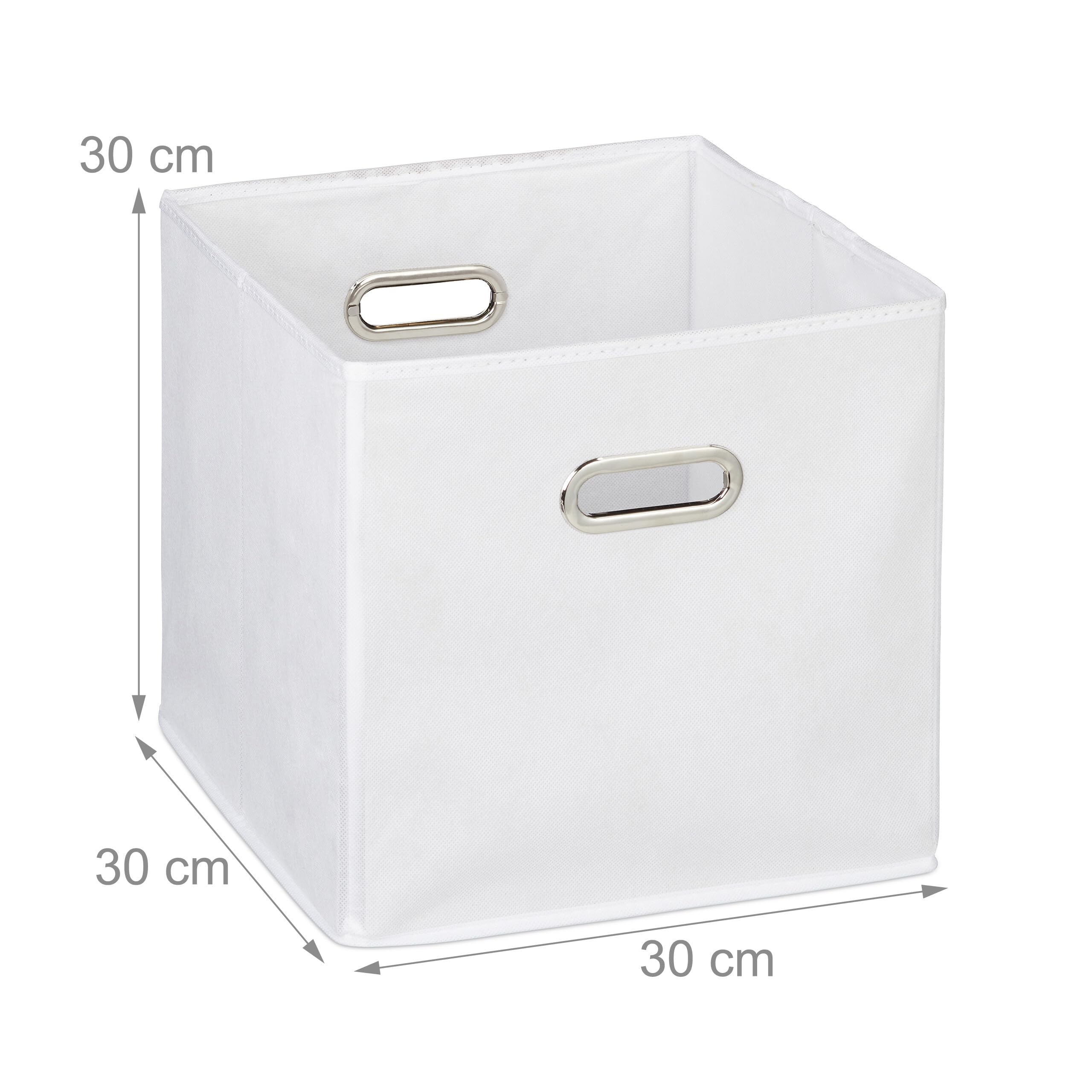Relaxdays Scatola Portaoggetti, Set 4 Box Cubo da Scaffale HLP 30 x 30 x 30 cm, Portagiochi Pieghevole in Stoffa, Bianco