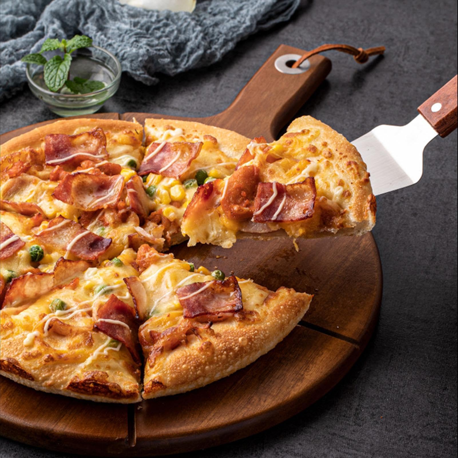 Genérico Tabla Para Servir Pizza | Con 6 Ranuras Y Mango,Tabla De Cortar Y Pala Para Pizza De Madera,Para Hornear En Casa Carne Queso Pan Fruta Comida Accesorios De Horno