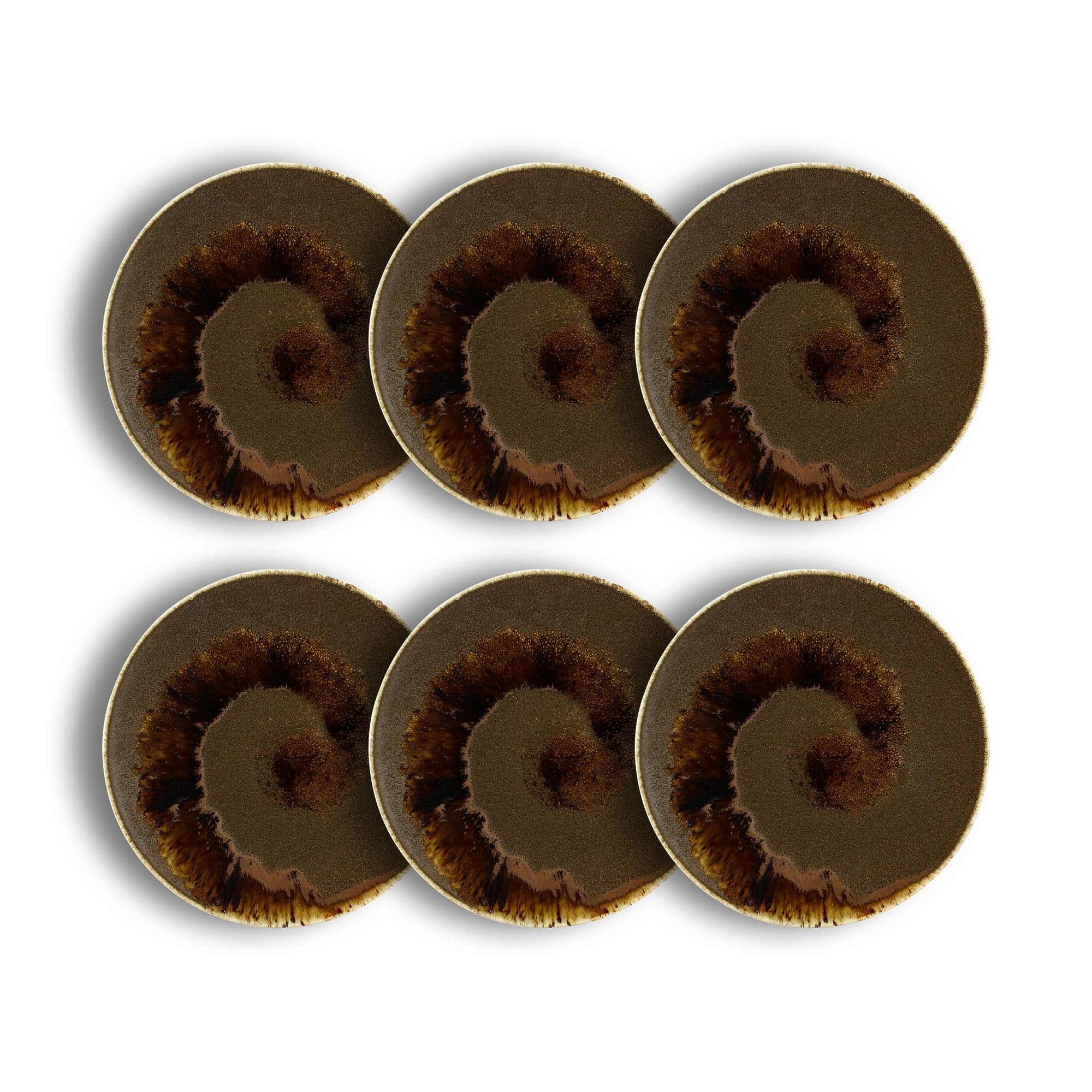 OGO LIVING - Lot de 6 assiettes plates Saturne 27 cm en porcelaine marron pour salle à manger contemporaine - Design élé