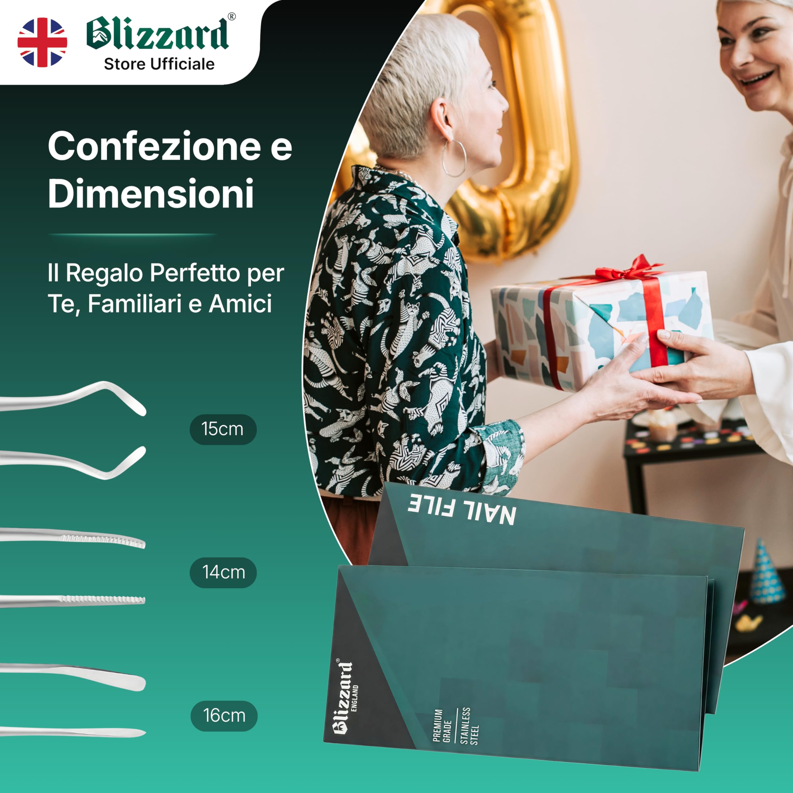 Blizzard Kit Pedicure Professionale 3 Pezzi — Ferri da Podologo per Unghie Incarnite — Set Podologia con Lima, Pulitore e Sollevatore — Acciaio Inox — Per Anziani e Uomo