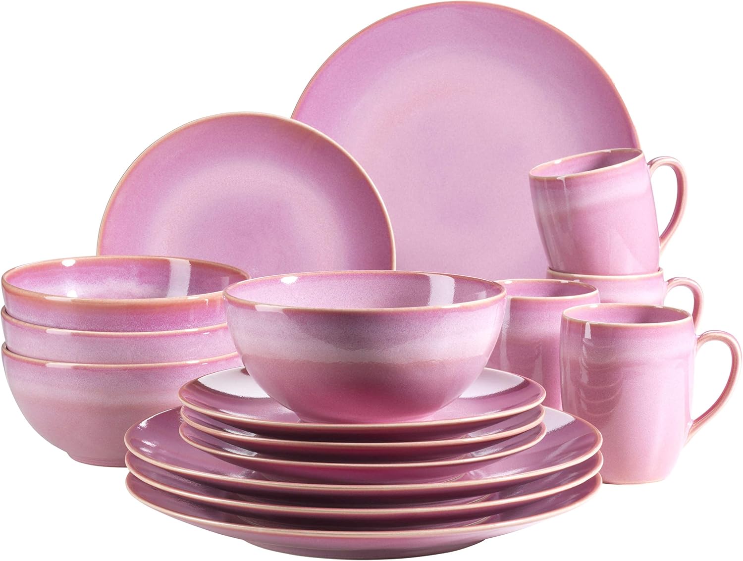 MÄSER Ossia Vajilla de 16 Piezas para 4 Personas, Estilo Vintage mediterráneo, Cerámica, Rosa
