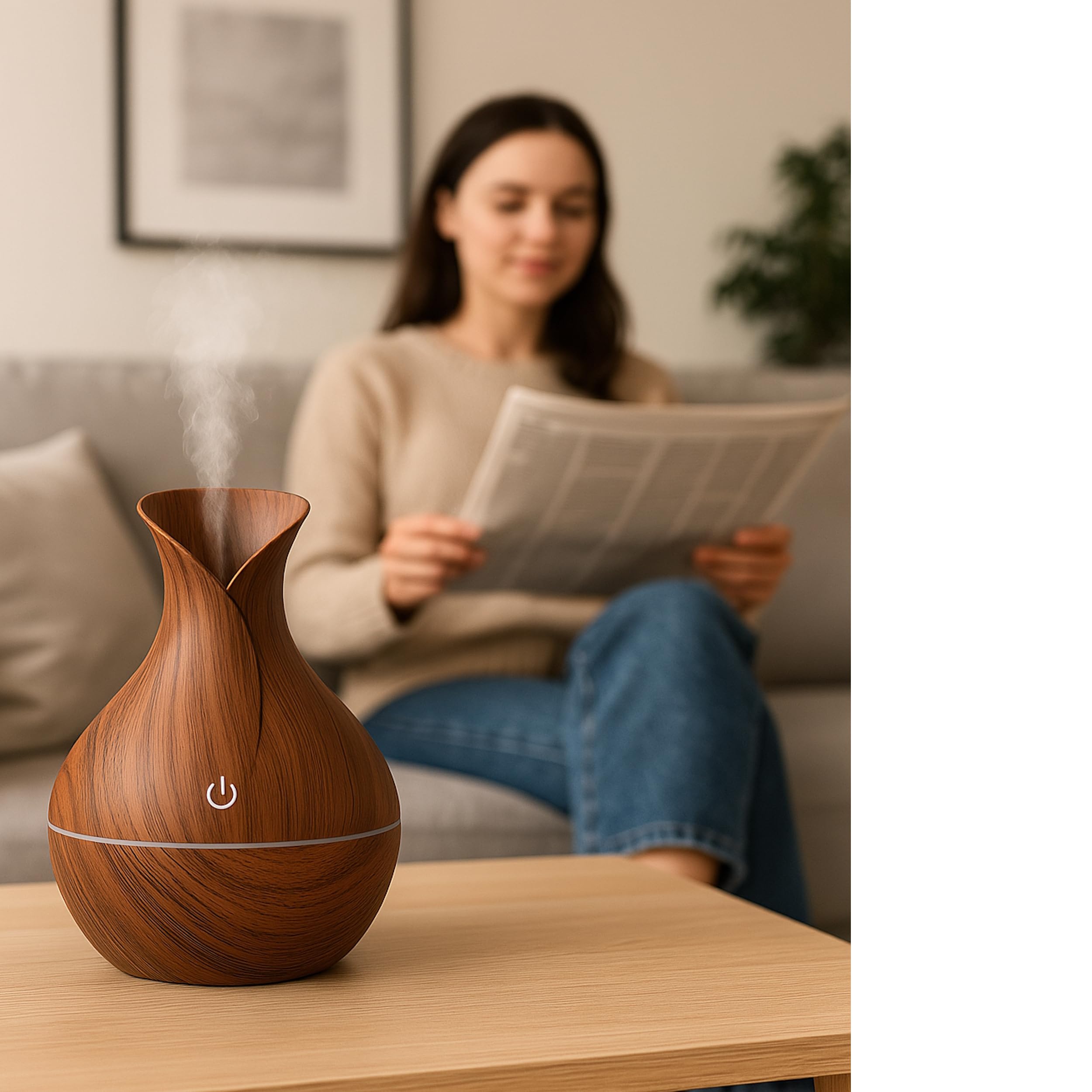 Umidificatore, effetto legno scuro, elegante diffusore di aromaterapia, cavo di ricarica USB, ambiente migliorato, design elegante, ideale per ogni stanza, crea il proprio profumo