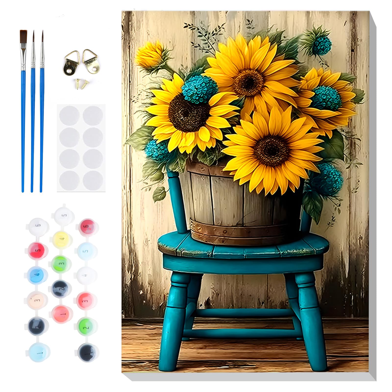 Lxmsja Paint by Numbers Sunflower Pot for Adults Beginners with Frame, Painting by Numbers Chair on Canvas, DIY Acrylic Oil Painting Kit Art and Crafts Gifts for Home Wall Decor, 8x12inch