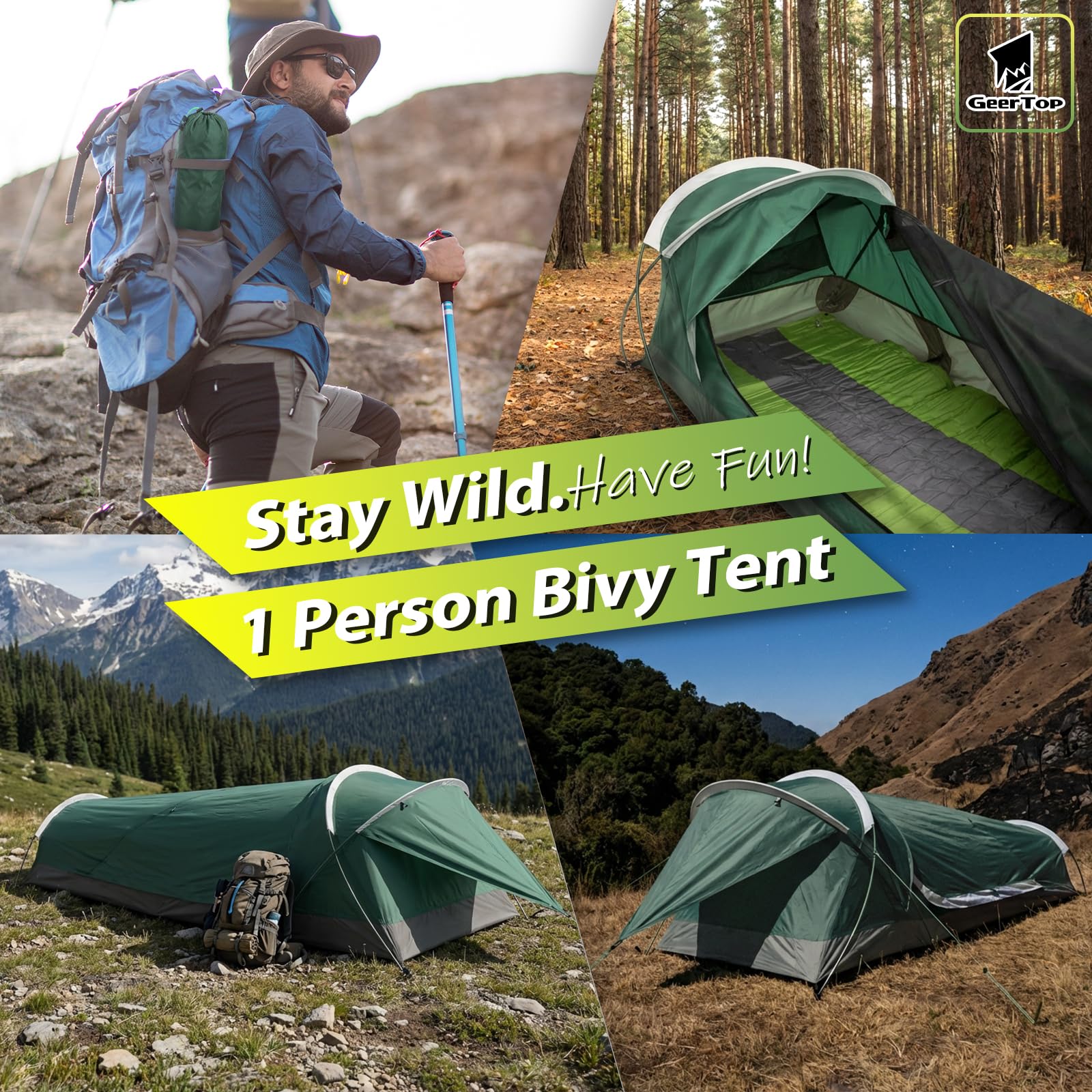 GEERTOP Solo Bivy Ultralekki, wodoodporny namiot dla 1 osoby, na kemping, wędrówki, polowanie, do survivalu, na zewnątrz, łatwy montaż