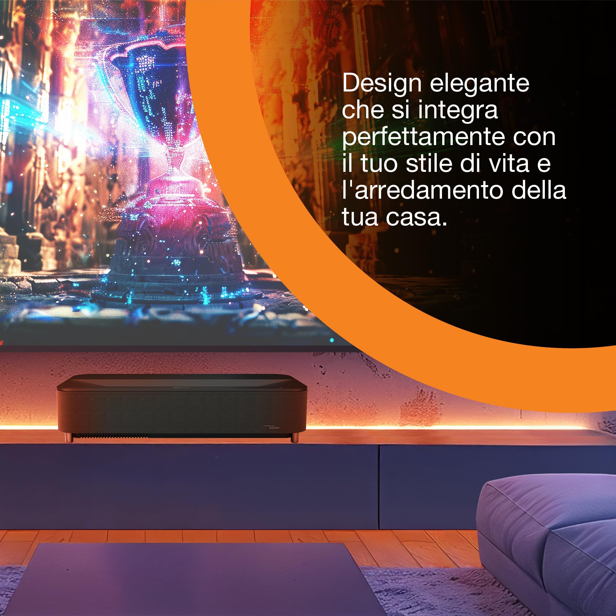 Epson Lifestudio Grand Plus EH-LS970B | Videoproiettore TV Laser Smart Ultracorto 4K | Home Cinema |4.000 Lumen | AI Imaging | Sound By BOSE | Google TV | Display Da 150''| Garanzia di 5 Anni | Nero