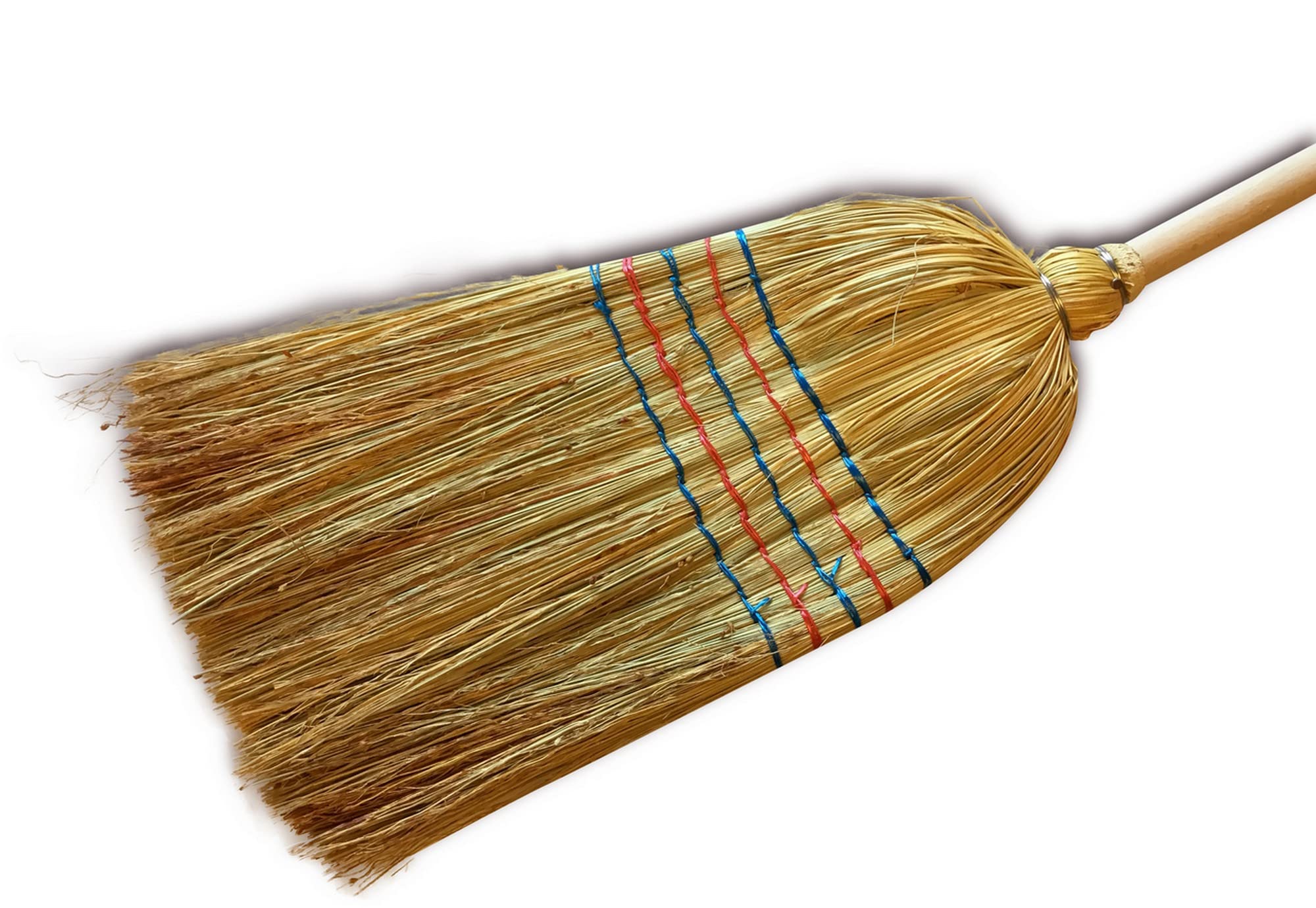 Balai Paille de Riz Traditionnel | 5 Fils manché Largeur 35 cm | Manche Bois 150 cm | Balai pour ménage extérieur, Cave ou Garage | Kibros 2840b