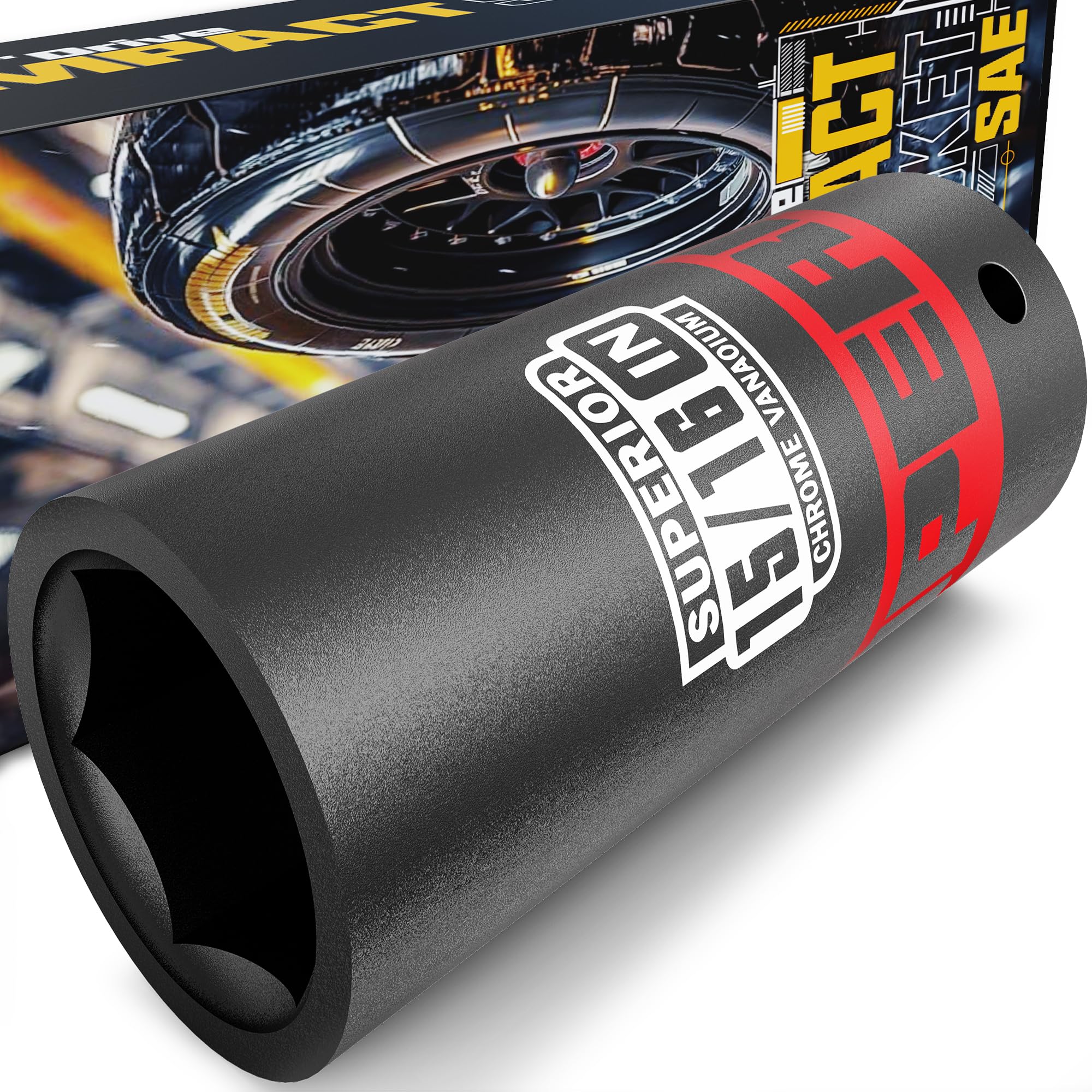 Aiourx 1/2" Drive Impact Socket, 15/16 inch Deep Socket, SAE, 6 Point, CR-V, for Car Repair, Loosen the Fastening Nut